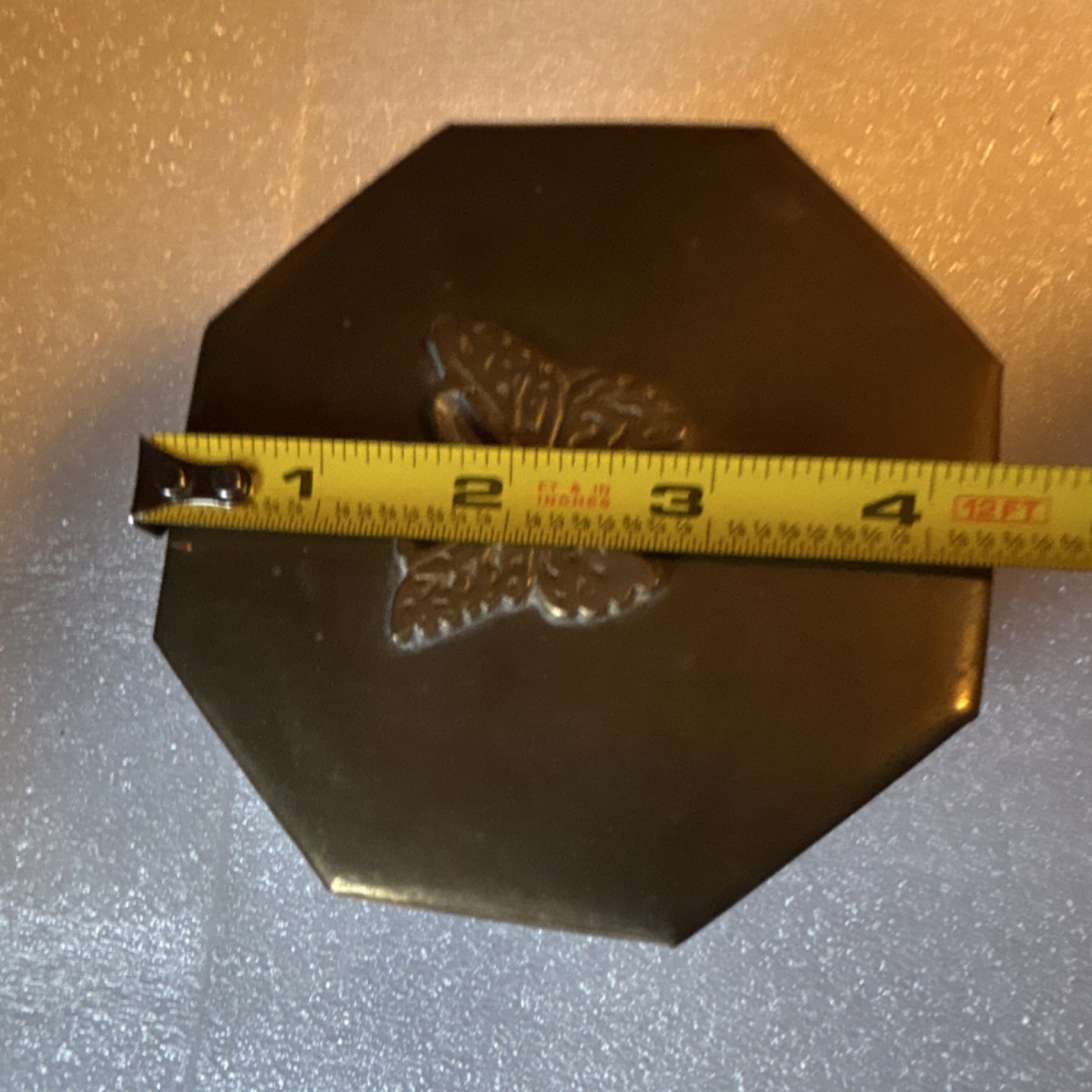 Dessau Brass Octagonal Box with Butterfly Motif Decorative Collectible 4.5" x 3"