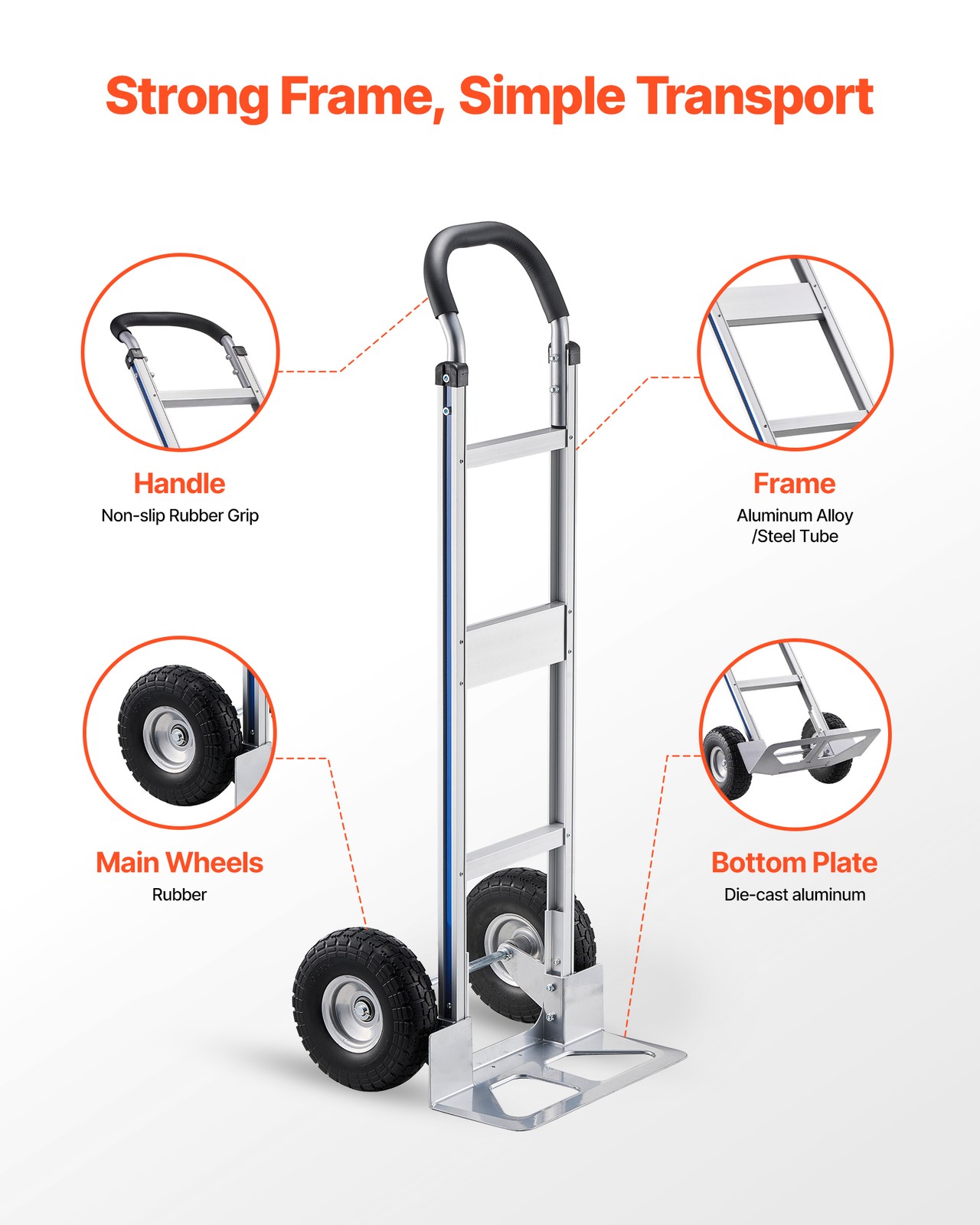 VEVOR Hand Truck 500 lbs Aluminum Alloy Heavy-Duty Hand Truck Dolly with Wheels