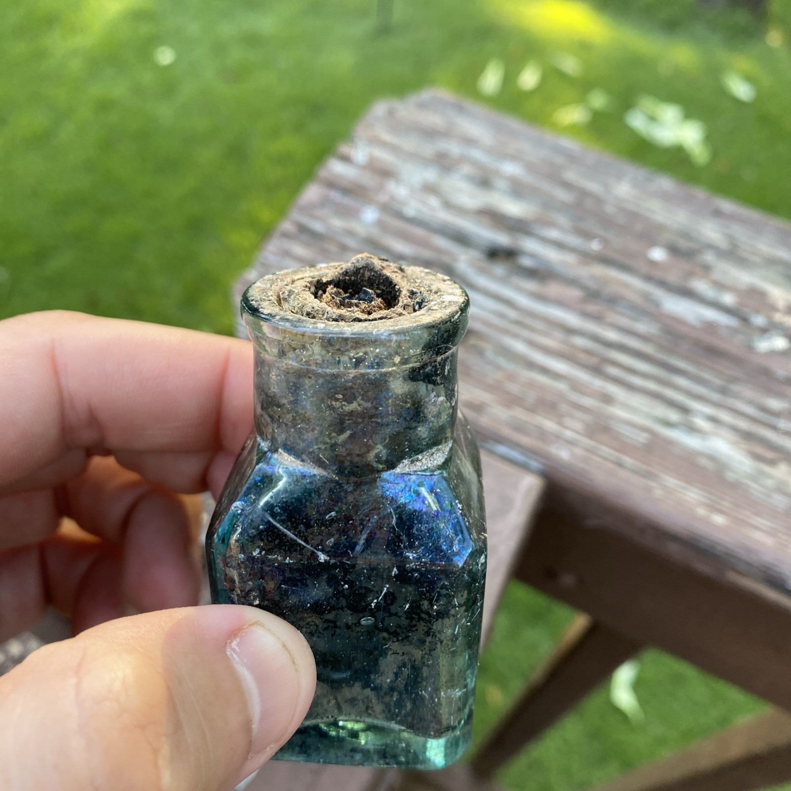 Small Aqua Cathedral Style Bottle Possibly An Ink Or Mucilage
