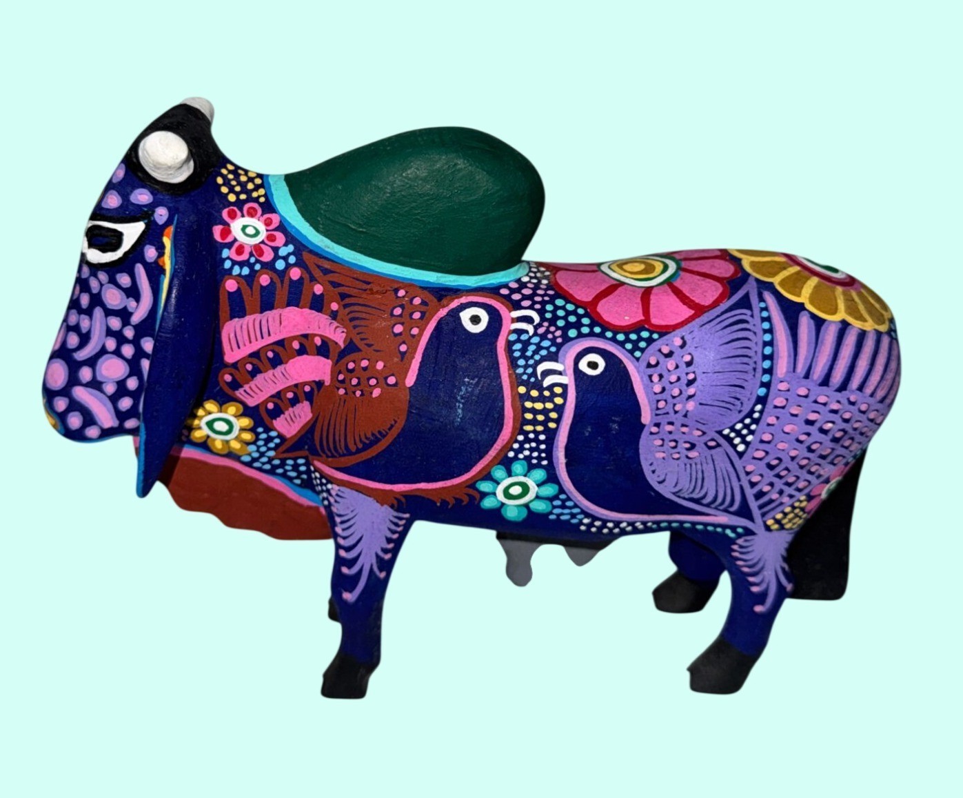 Hand Carved Alebrije Wooden Ox Folk Art Figurines Multicolor 2 Pieces