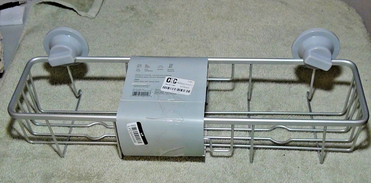 Design Rustproof Suction Shower Bathroom Basket Aluminum Silver 18"