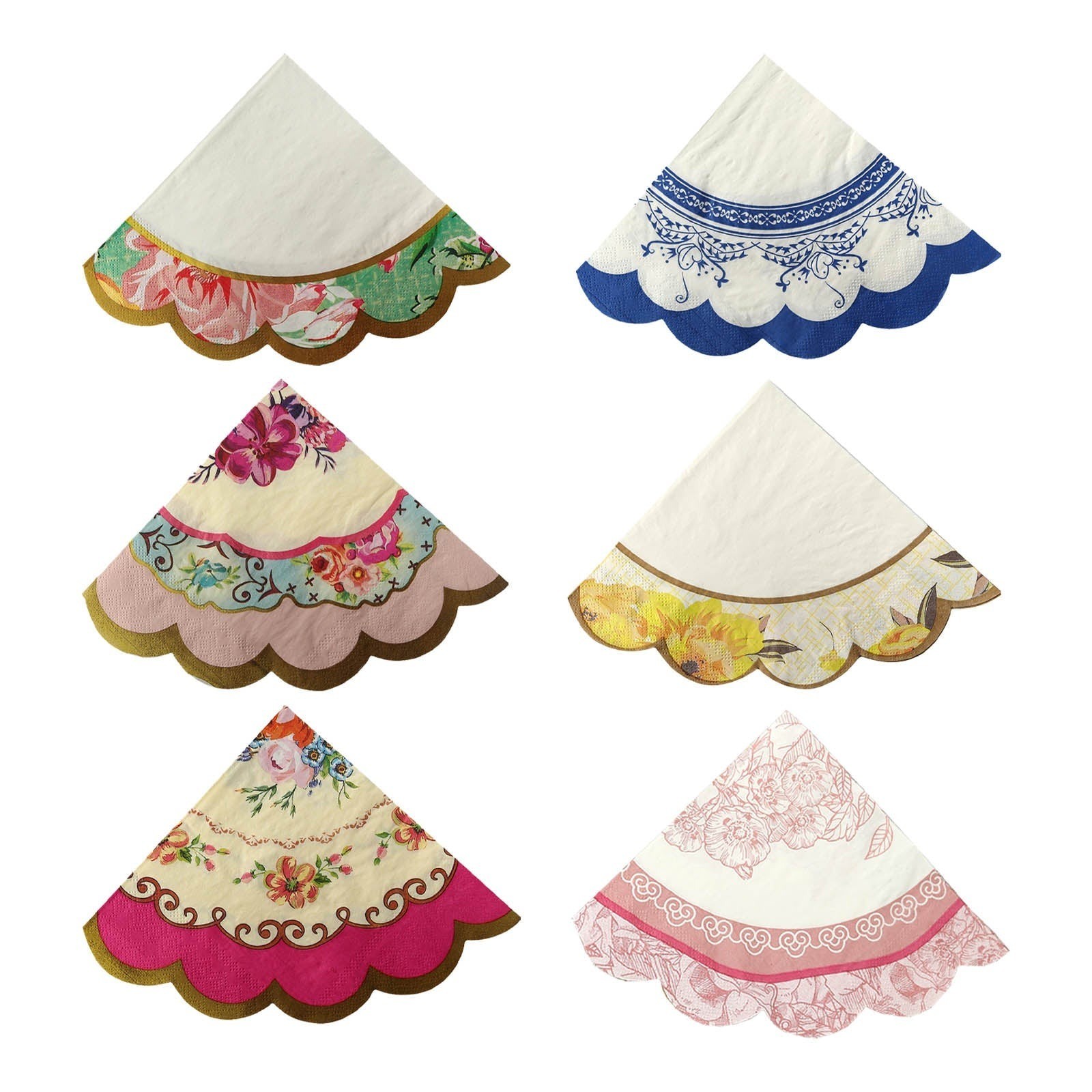 48 FLORAL MIXED Paper Cocktail Napkins with Vintage Scalloped Edges Wedding