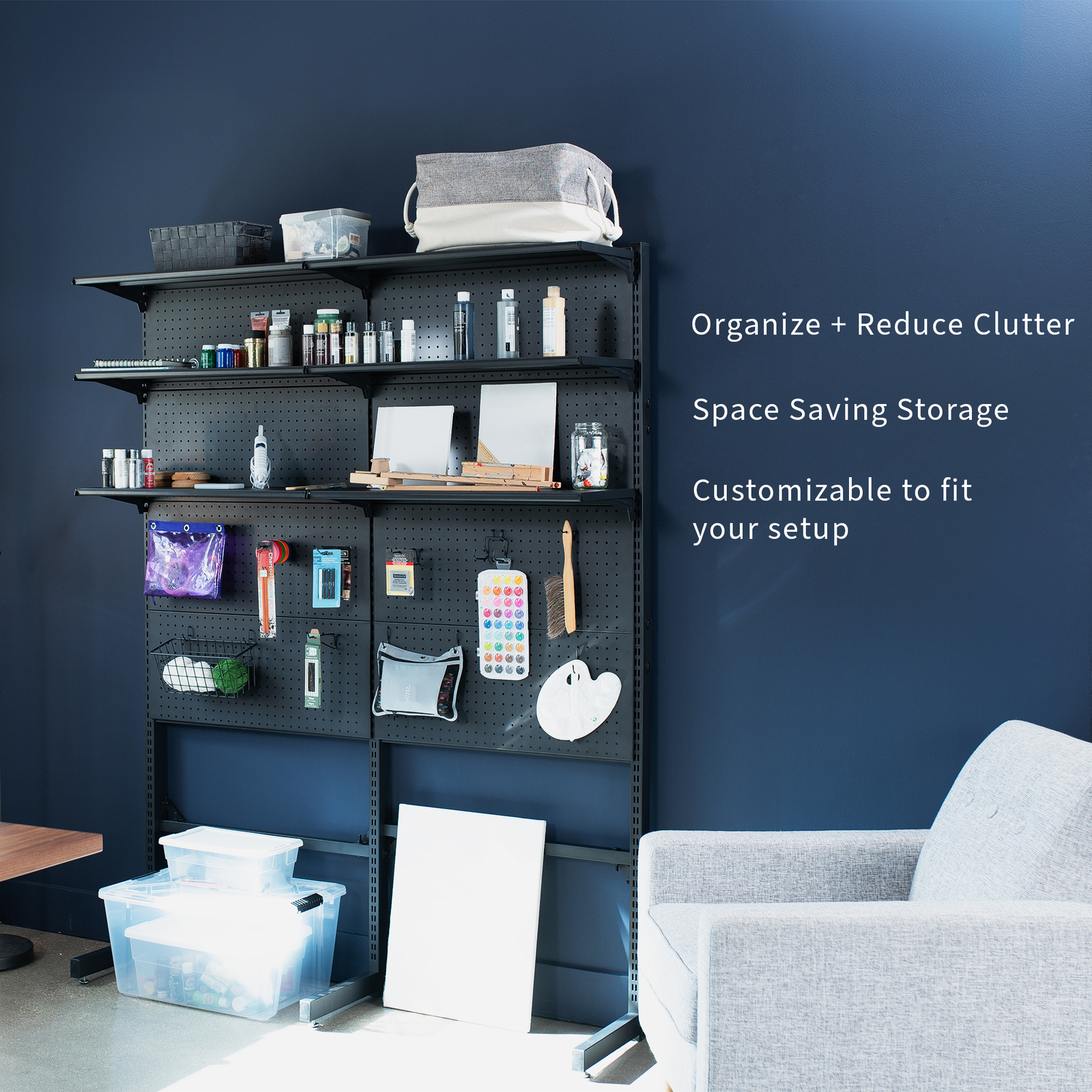 VIVO Black Freestanding Modular Pegboard System with 3 Tier Organization