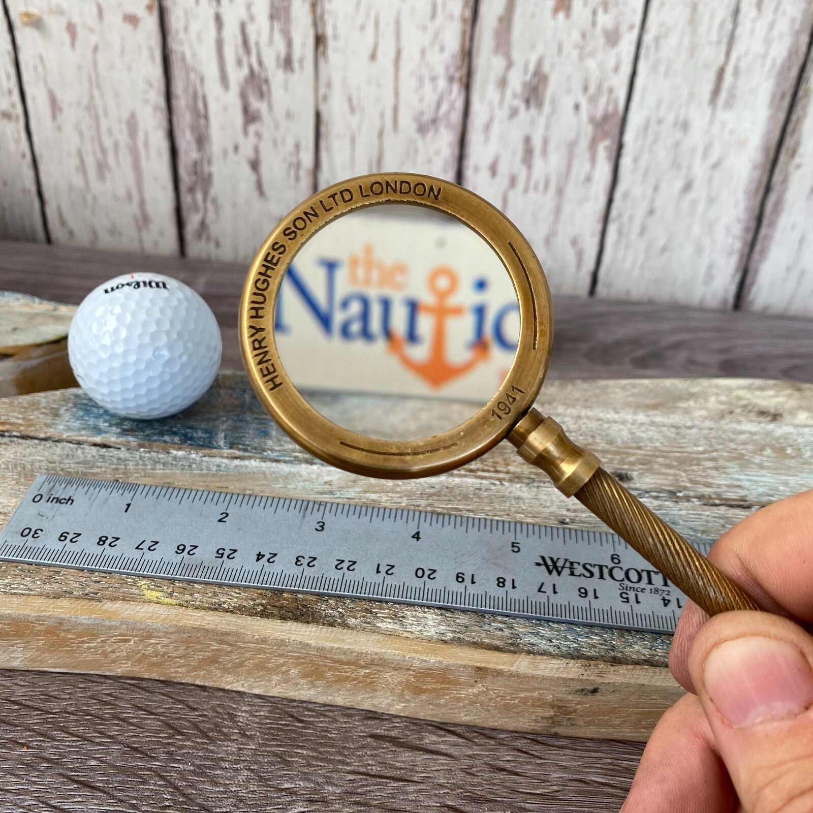 5.5" Brass Magnifying Glass - Antique Finish Hand Held Magnifier - Vintage Style