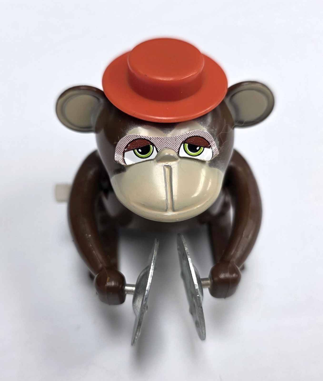 Vtg Bandai Monkey Chimpanzee Wind Up Toy Orange Hat Cymbals WORKS Singapore