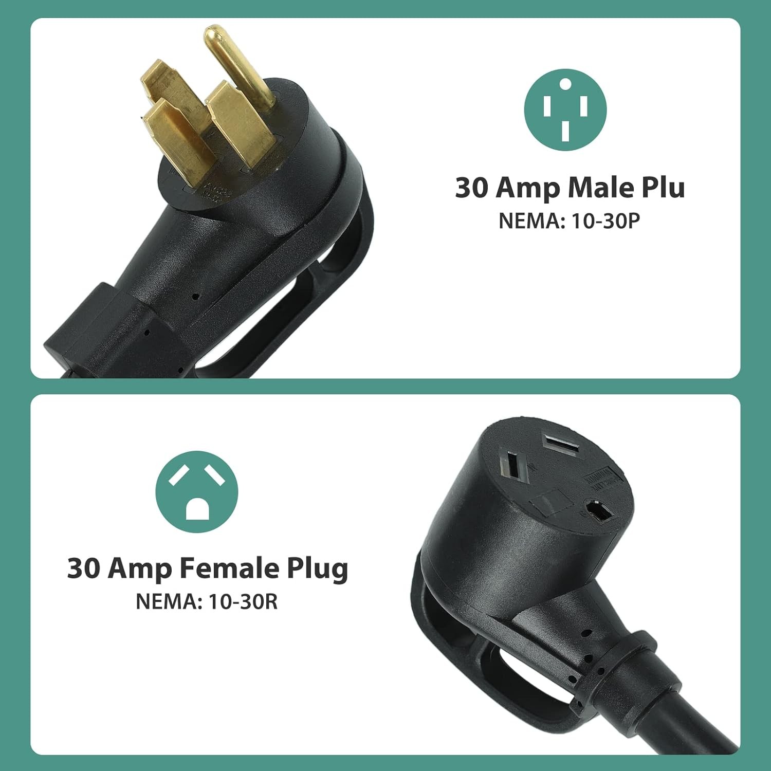 50 Amp 14-50P Male Plug to Two 30 Amp TT-30R Female RV Y Adapter Cord