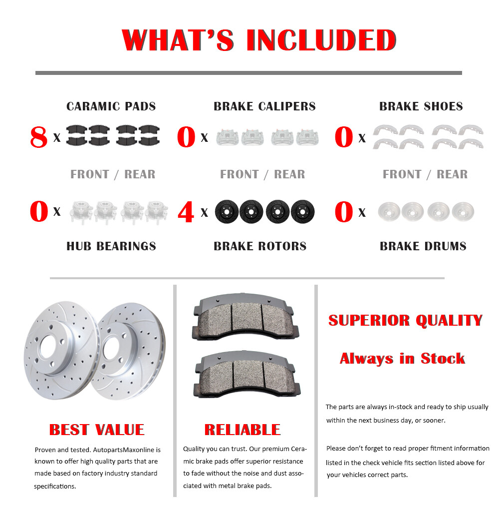 Fit 2007 2008 2009 2010 2011 Toyota Camry Front & Rear Brake Rotors Brake Pads