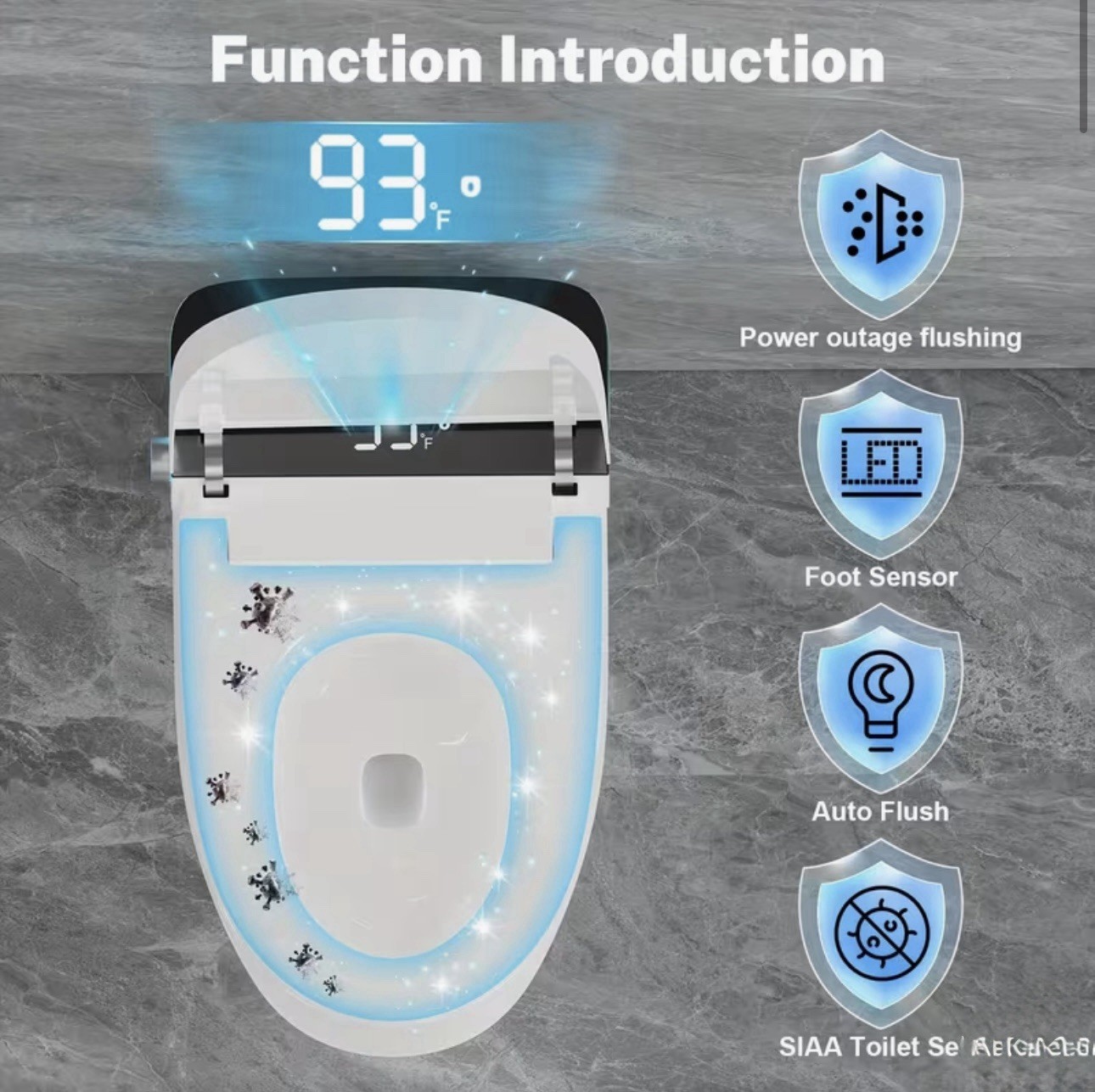 Modern Smart Toilet with Manual Flip Lid, Adjustable Remote Control, Heated Seat