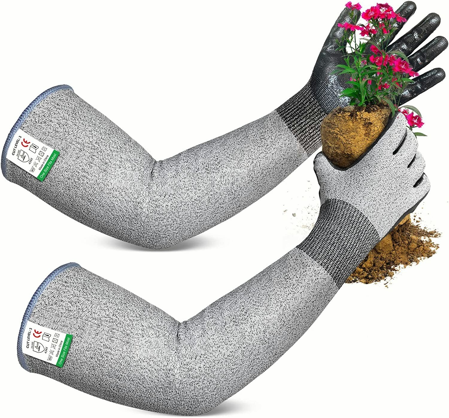 EvridWear Long Gardening Gloves Cut Resistant Sleeves with Nitrile Coated Palm