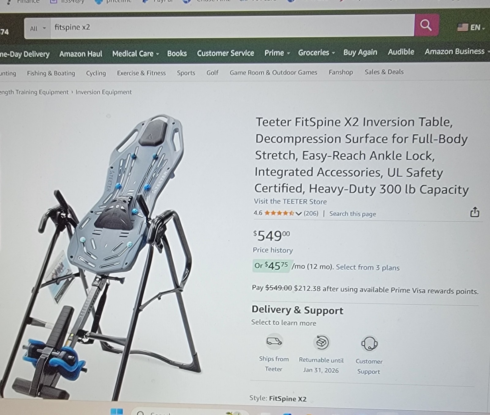 Teeter Fitspine X2 Inversion Table - Excellent condition