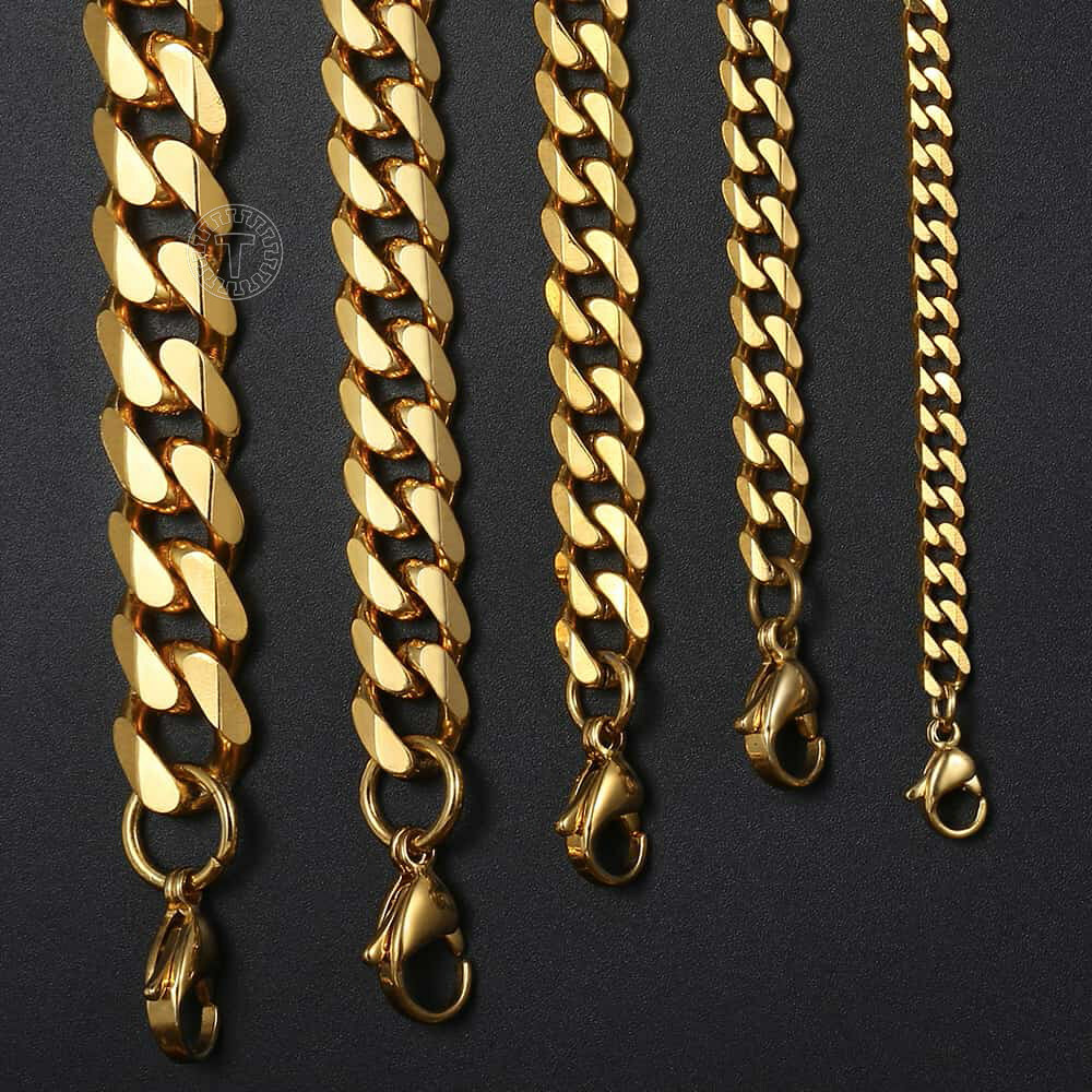 16"-36" Stainless Steel Chain Mens Necklace Gold Plated Curb Cuban 3/5/7/9/11mm