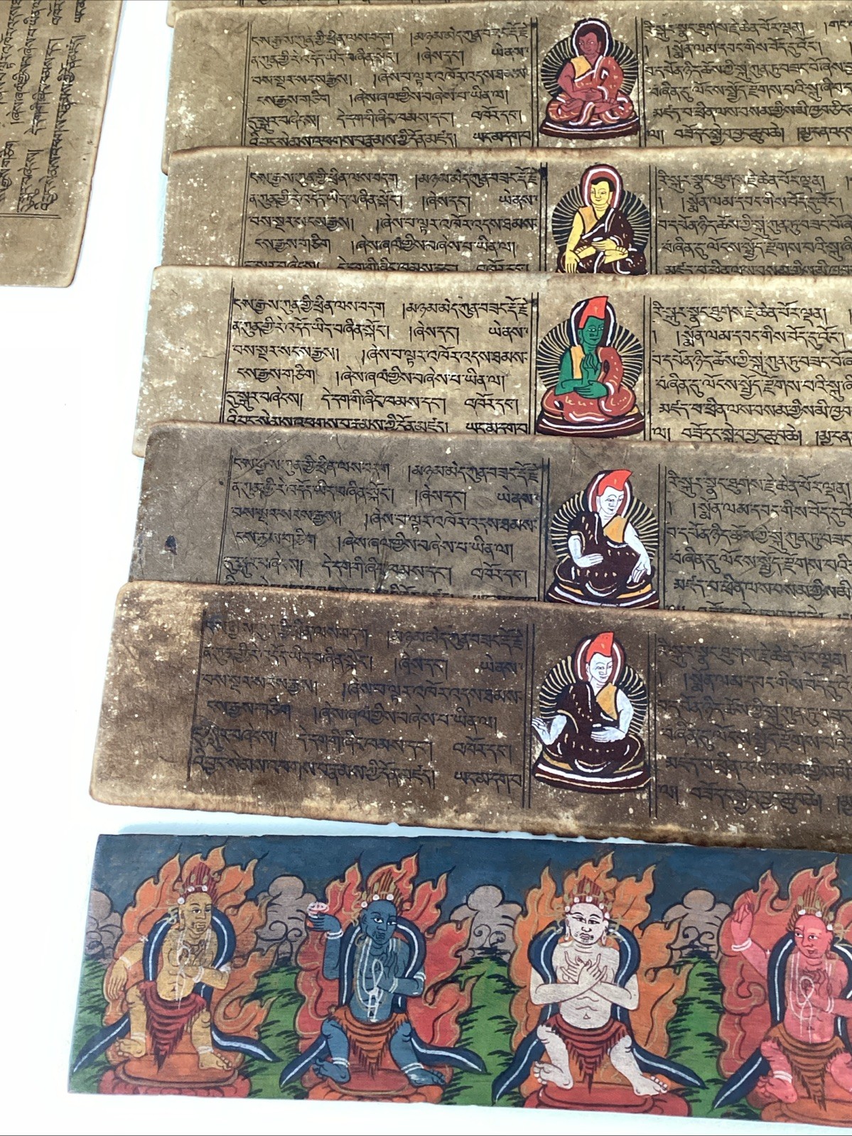 Antique Tibetan Buddhist Manuscript (Pecha) Handwritten Script Loose-Leaf Wooden