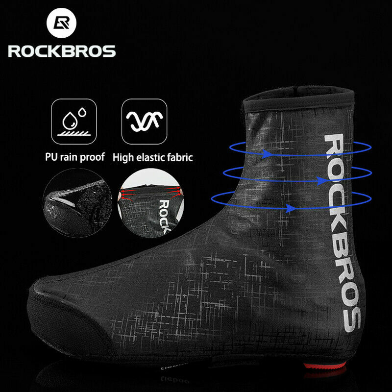 ROCKBROS Cycling Shoe Covers Winter Warm Windproof PU Protector Overshoes Black