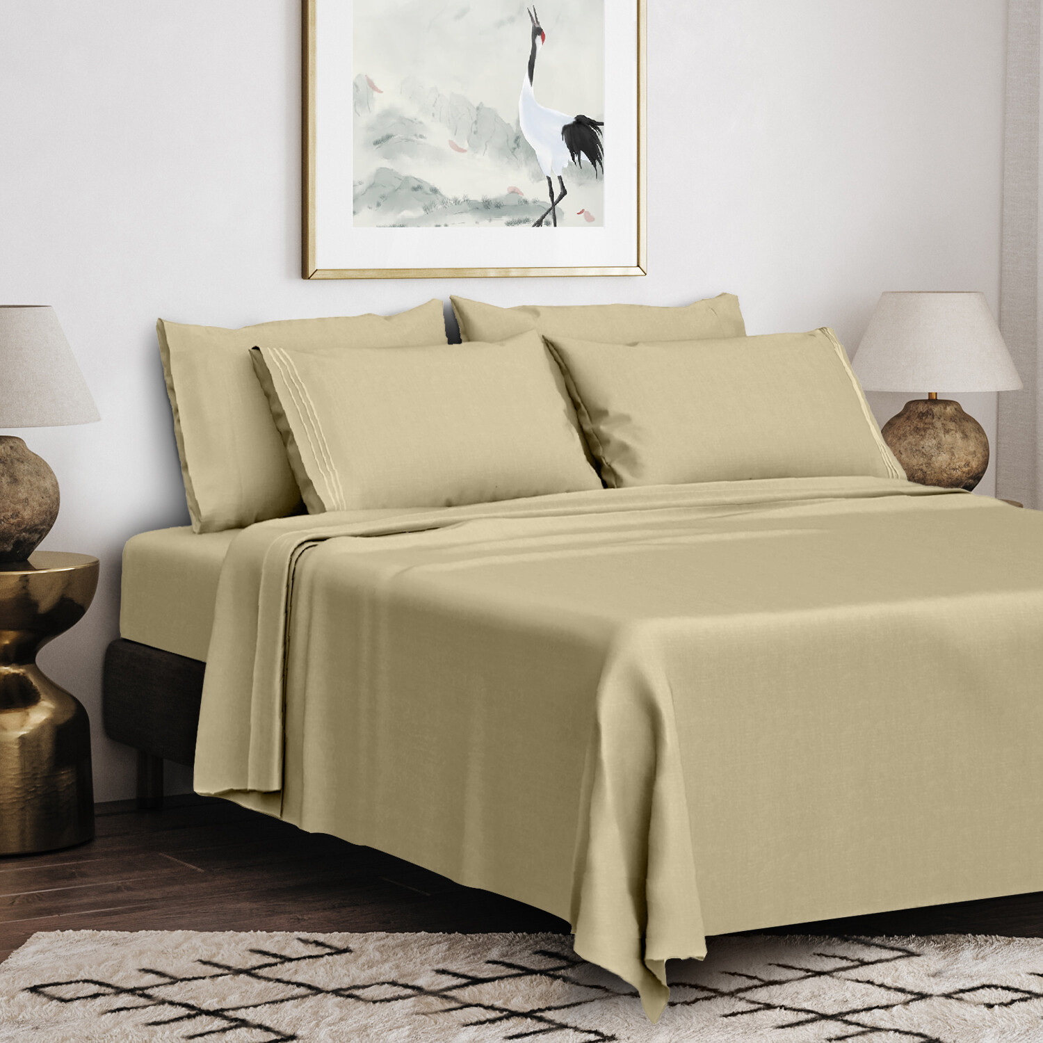 6 Piece Bed Sheet Set 1800 Series Microfiber Comfort Deep Pocket Hotel Bedsheets