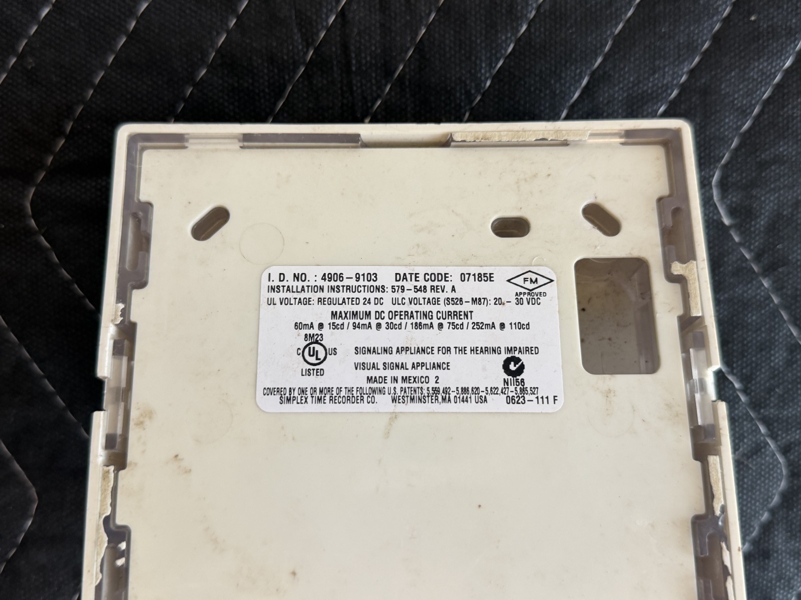 Simplex 4906-9103 Fire Alarm Strobe White Wall Mount USED