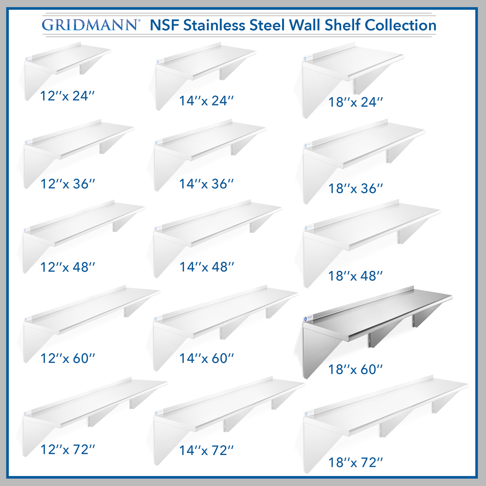 Commercial Stainless Steel Restaurant Kitchen Shelf Wall Shelving - 18" x 60"