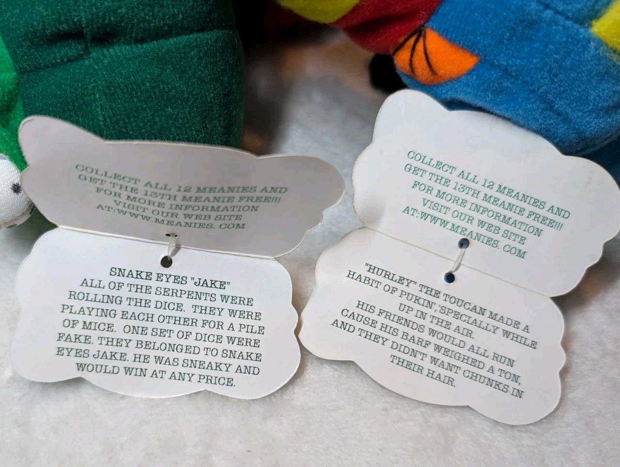 Vintage 90s Meanies Plush Lot 6 - Series 1 & 2 With Tags DIGGER Snake Eyes BEAR