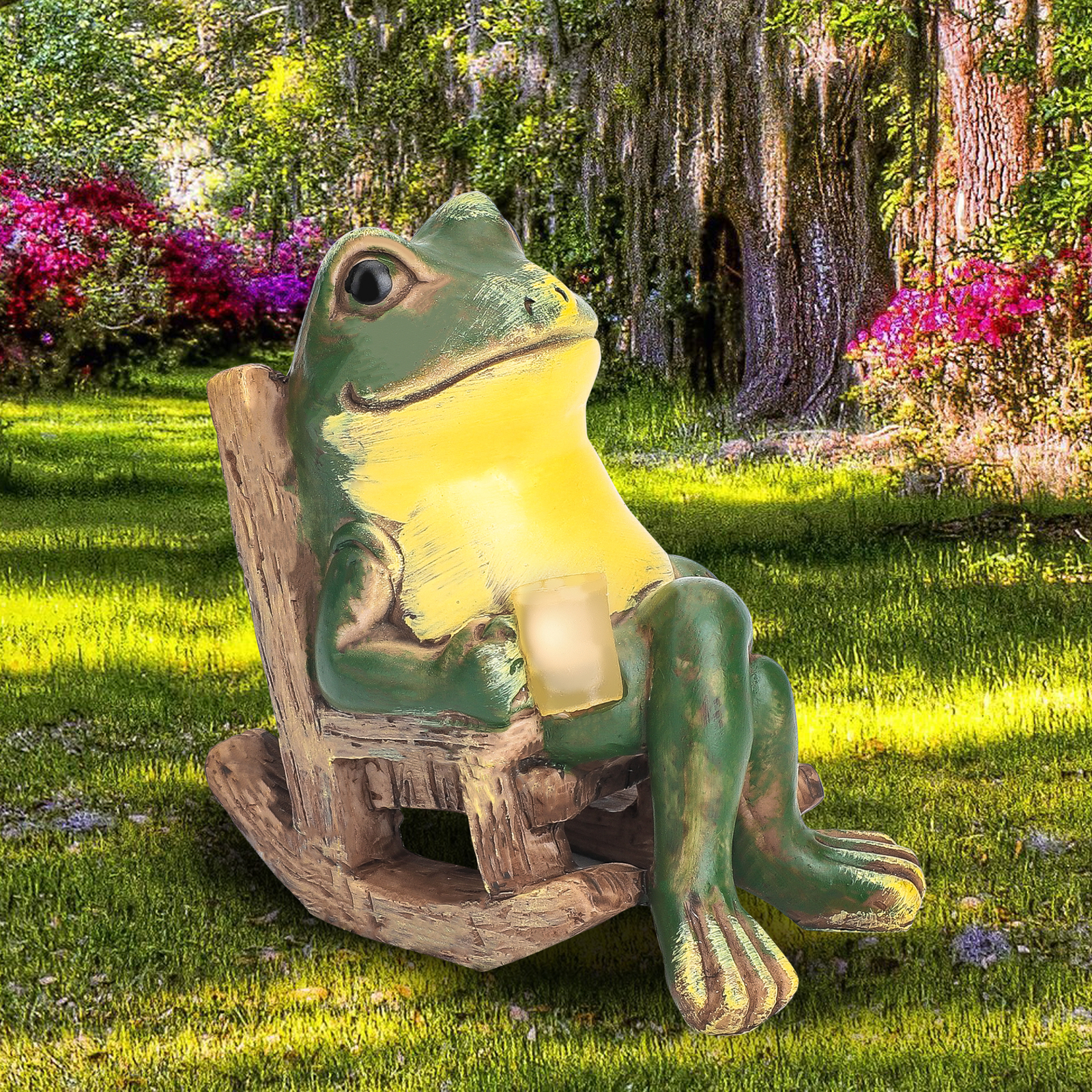Solar Frog Garden Statue Light Outdoor Figurine Decor Lights Yard Frog Ornament