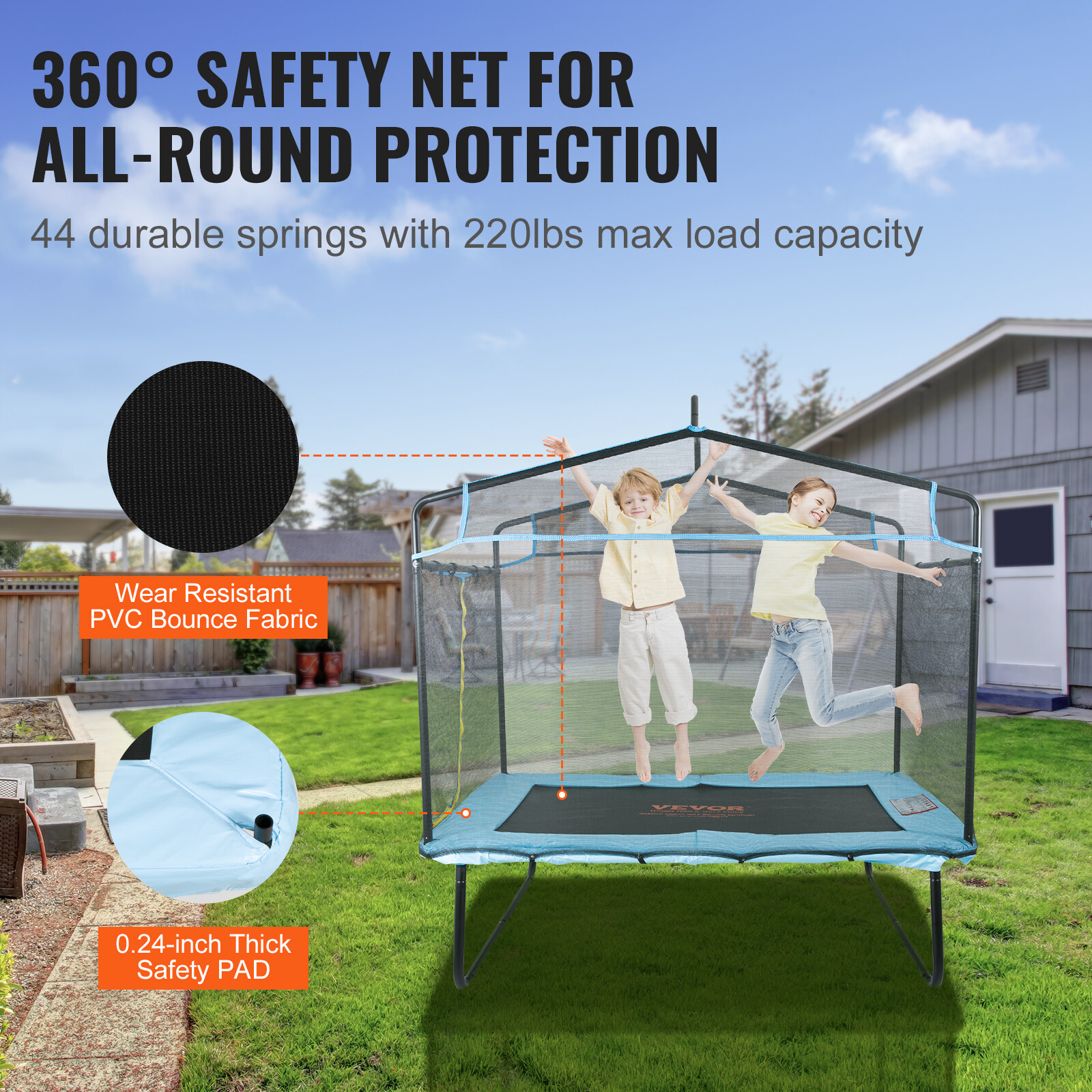 VEVOR 6FT Trampoline for Kids Toddlers with Enclosure Net Gymnastics Bar Hammock
