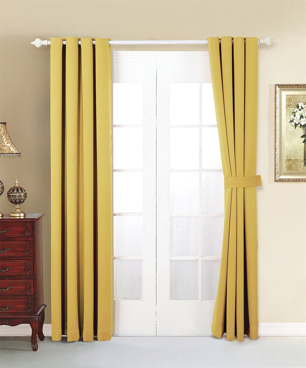 Heavy Thick Solid Grommet Panel Window Curtain Drapes Blackout 2 PC & 2 Tiebacks