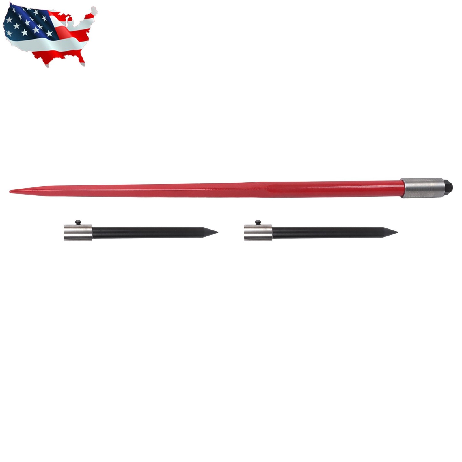 Hay Spear 49" Bale Spear 3000 lbs Bale Spike Quick Attach W/ 2 Stabilizer Spears