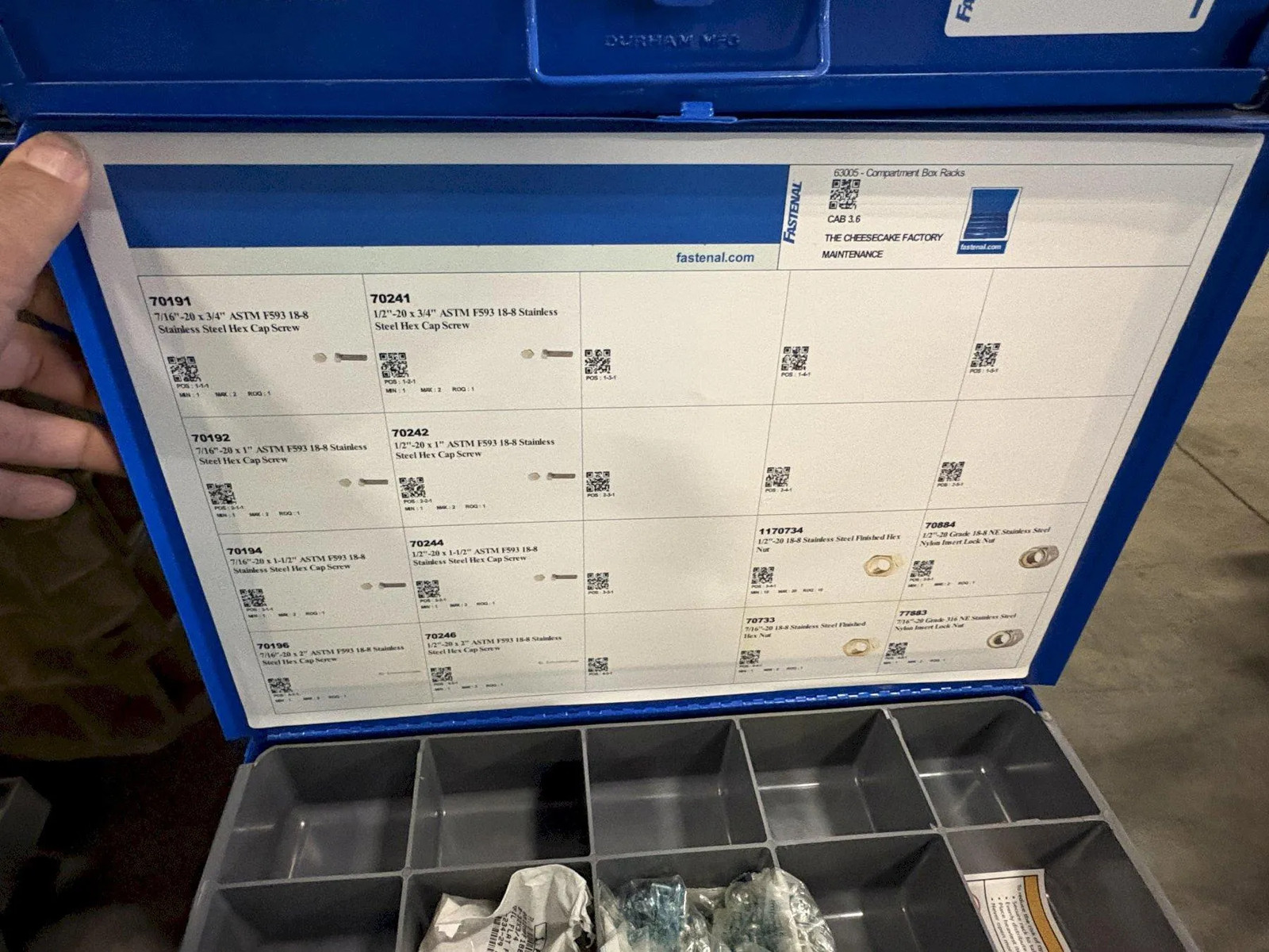 Fastenal 12 Drawer Parts Cabinet w/ Removable Drawers and Content