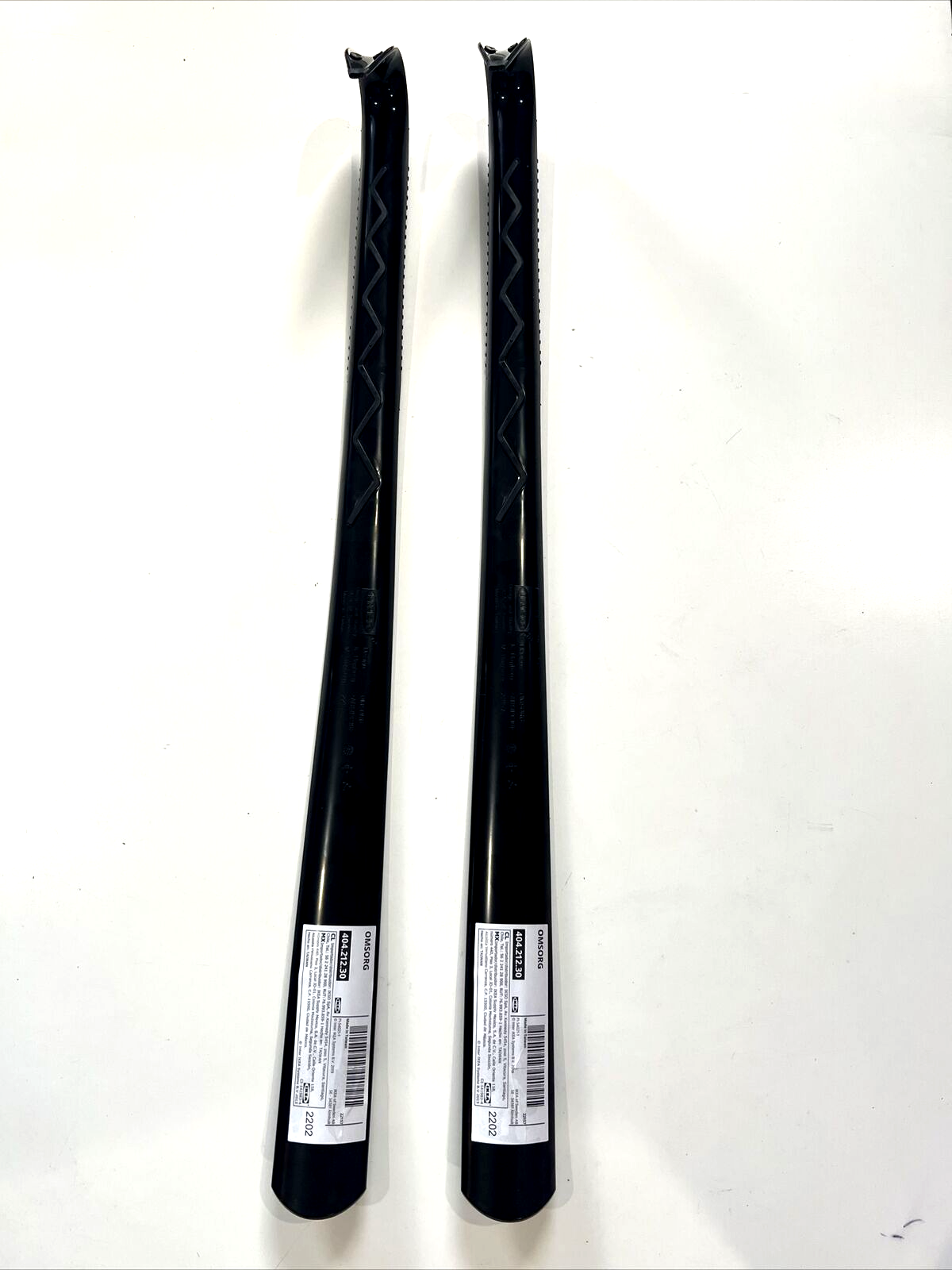 2 NEW Pack IKEA Like Style LONG HANDLE BLACK SHOE HORNS Rubberized Handle