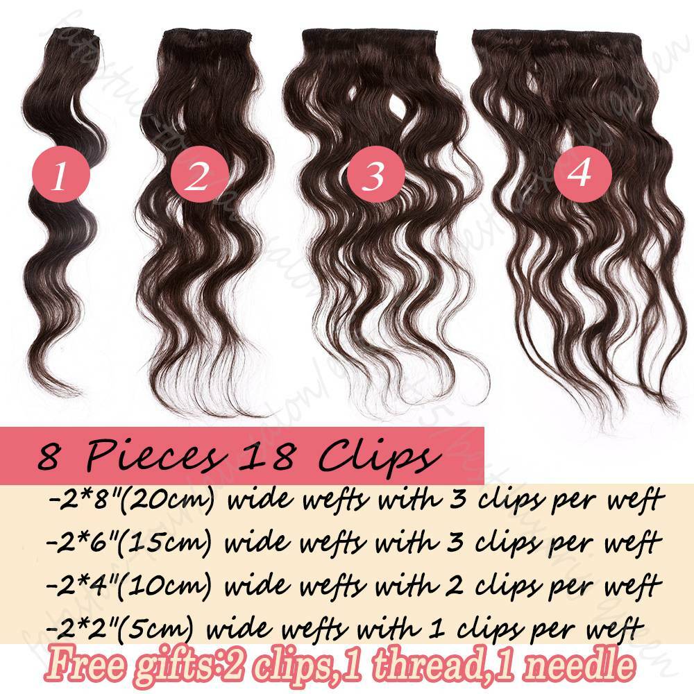 Thick Double Weft Clip In Real Remy Human Hair Extensions Full Head Highlight US