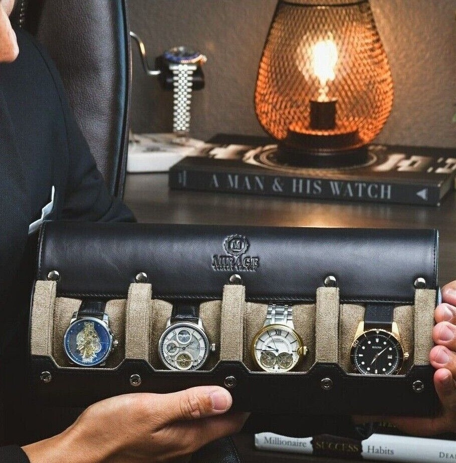 Leather Watch Travel Case for Men - Watch Rolls Full Grain Genuine Leather