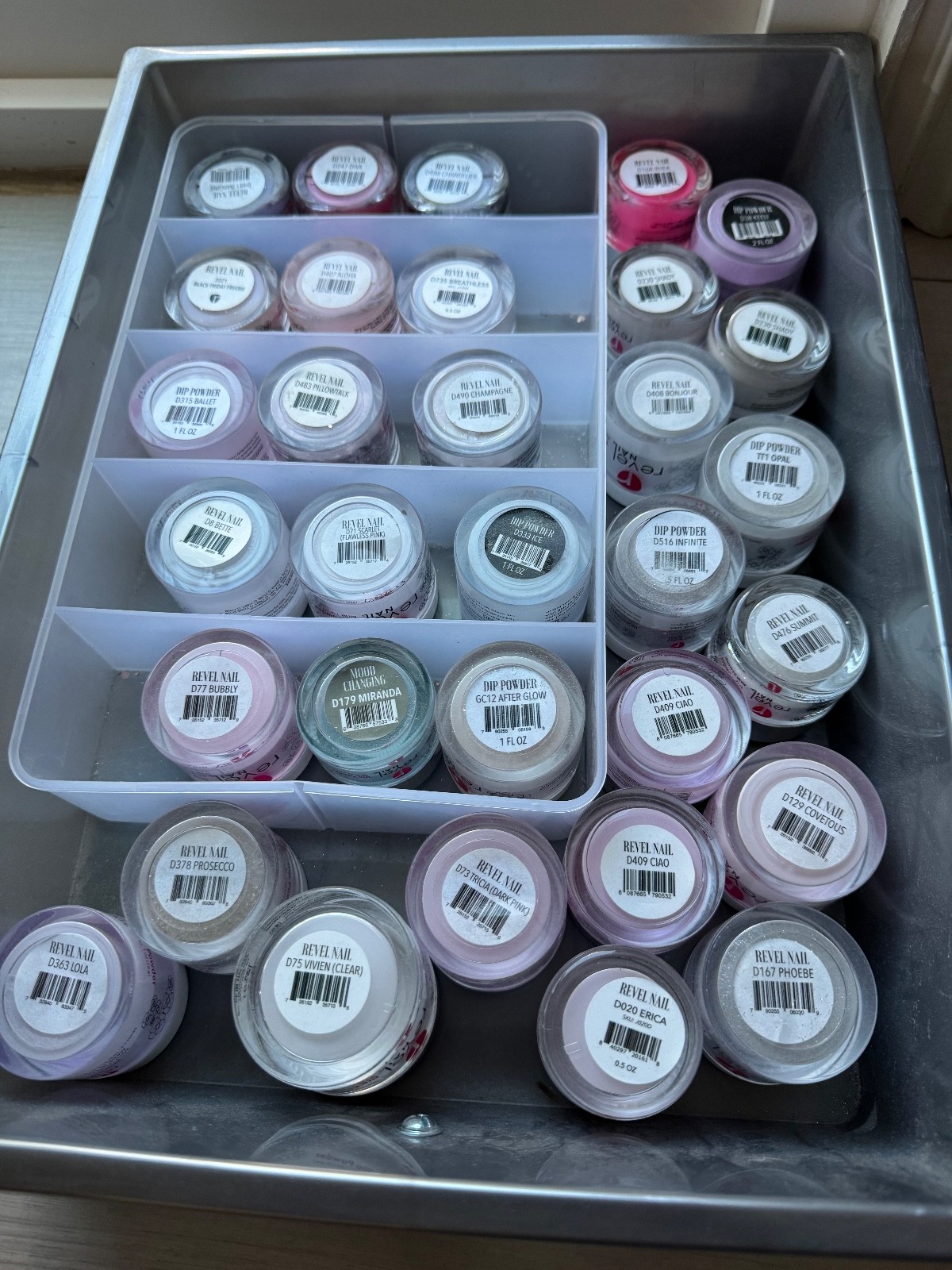 Revel Nail Dip Powders Over 70 .5 Assorted Jars Mostly Full.