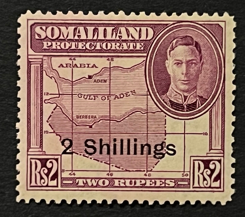 Travelstamps: 1942 Somaliland Stamps Sc #125 Sg 114 - 2sh on 2 Rupees KGVI MOGH