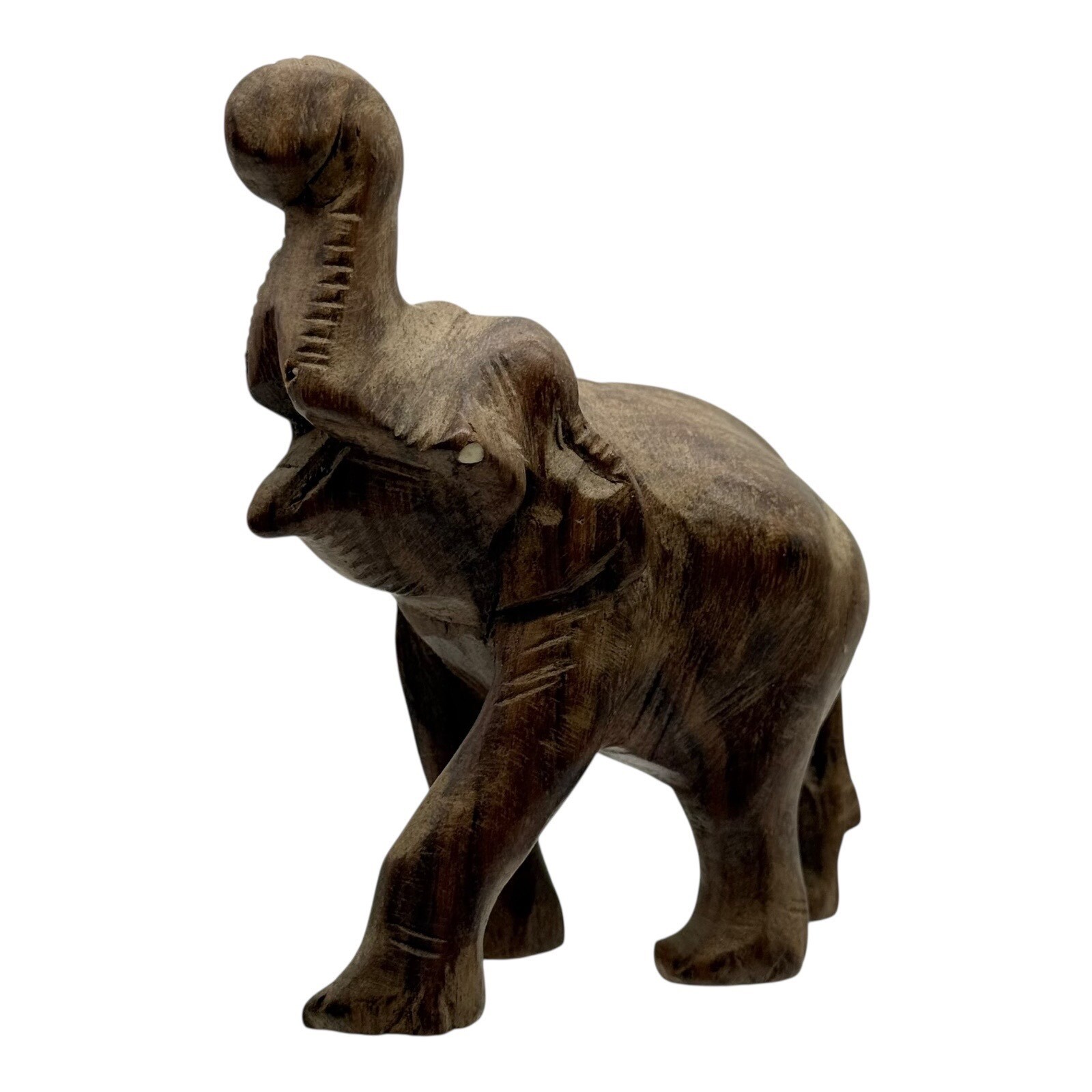 Wood Elephant Statue Figurine Trunk Up Good Luck Decor Animal Vintage Carving