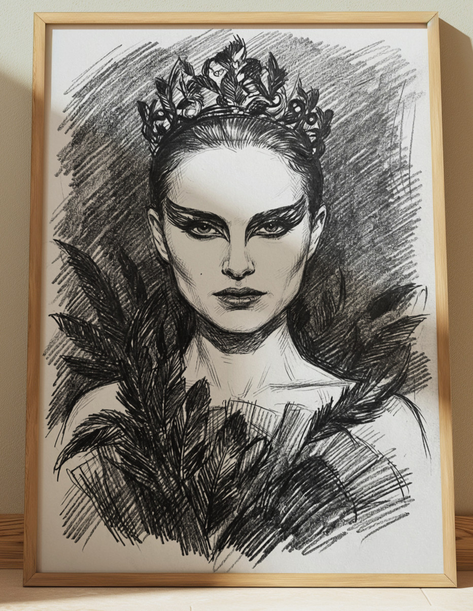 BLACK SWAN NATALIE PORTMAN DRAWING PRINT PORTRAIT SKETCH 8" x 10" BLACK SWAN