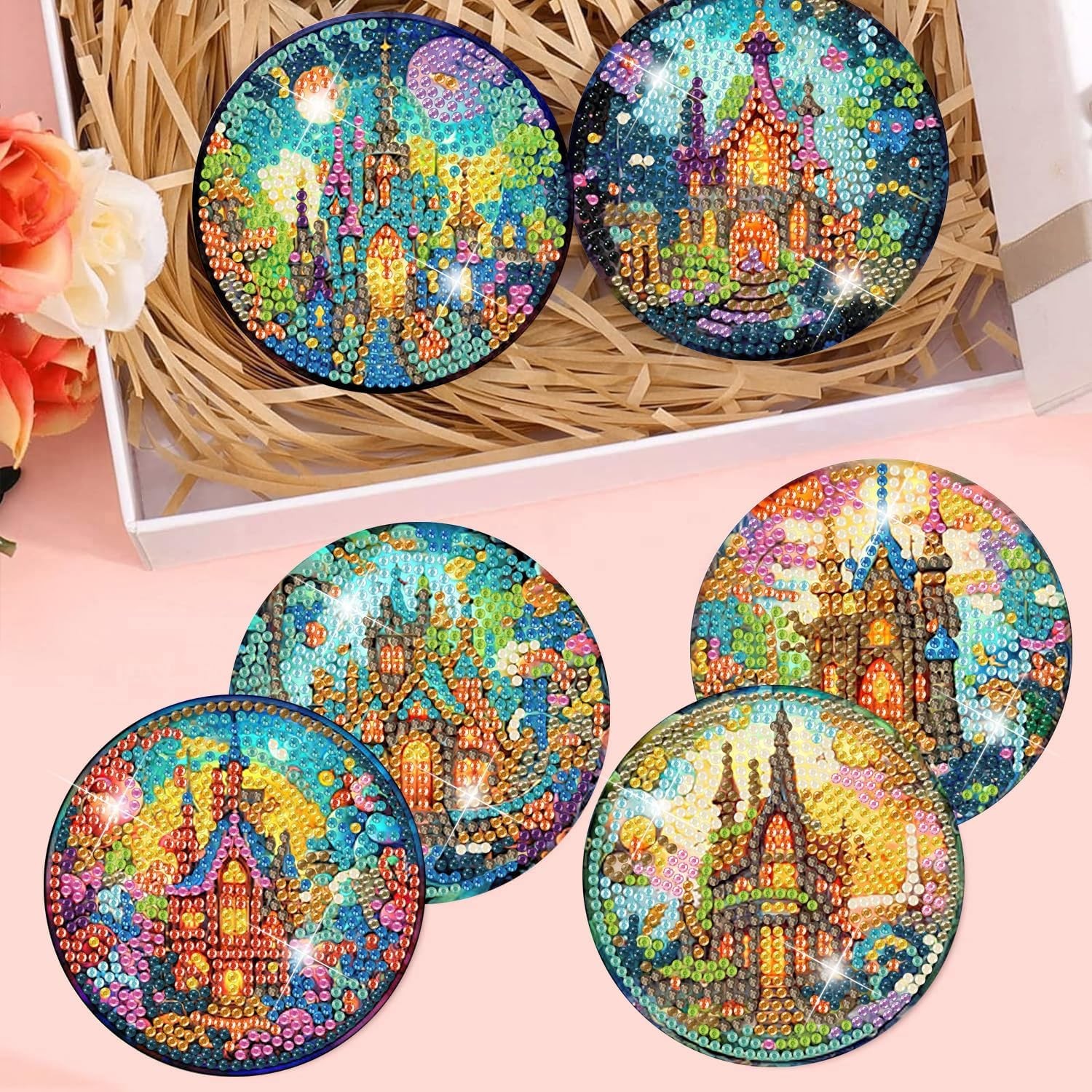 8 Pcs Diamond Art Coasters Kits for 8 4x4in, Castle