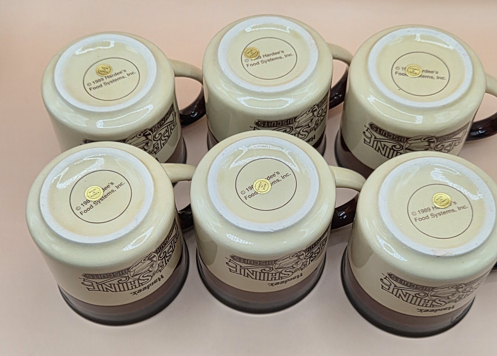 Vintage 1989 Hardee's "Rise and Shine" Coffee Mugs - Set of 6