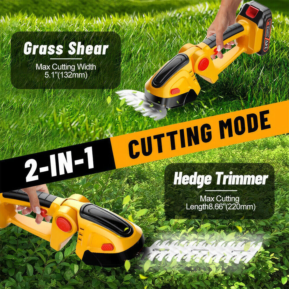 Handheld Electric Cordless Hedge Trimmer Grass Shear Bush Trimmer w/ 2x Battery