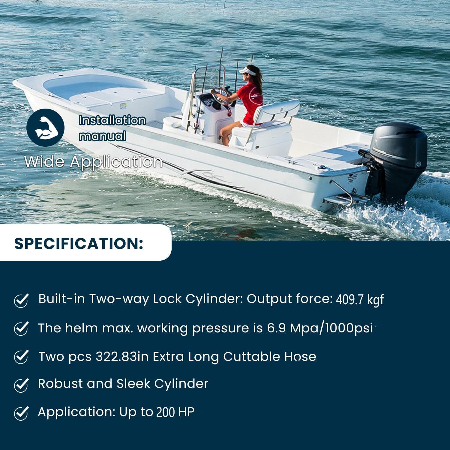 200HP Hydraulic Outboard Steering Kit Boat Marine System for Single Station