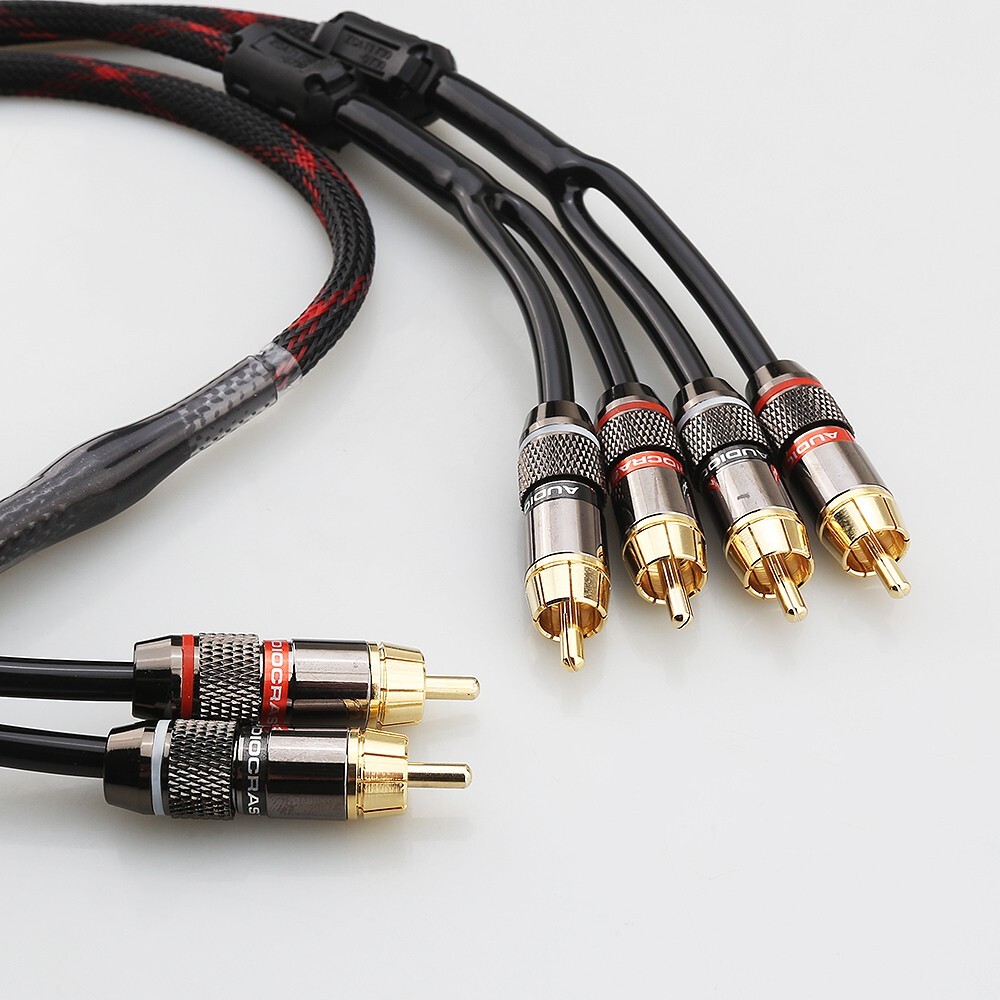 Hifi Extension Cable Gold Plated RCA Plug Splitter 2 Male to 4 Male RCA Adapter