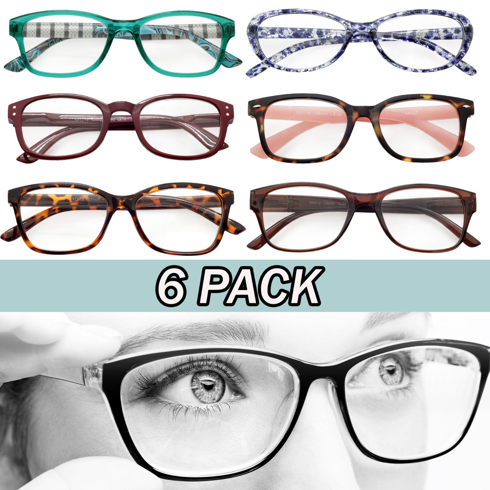 Ladies Reading Glasses 6 Pack Fashion Readers Eyeglasses Assorted New Pick Power