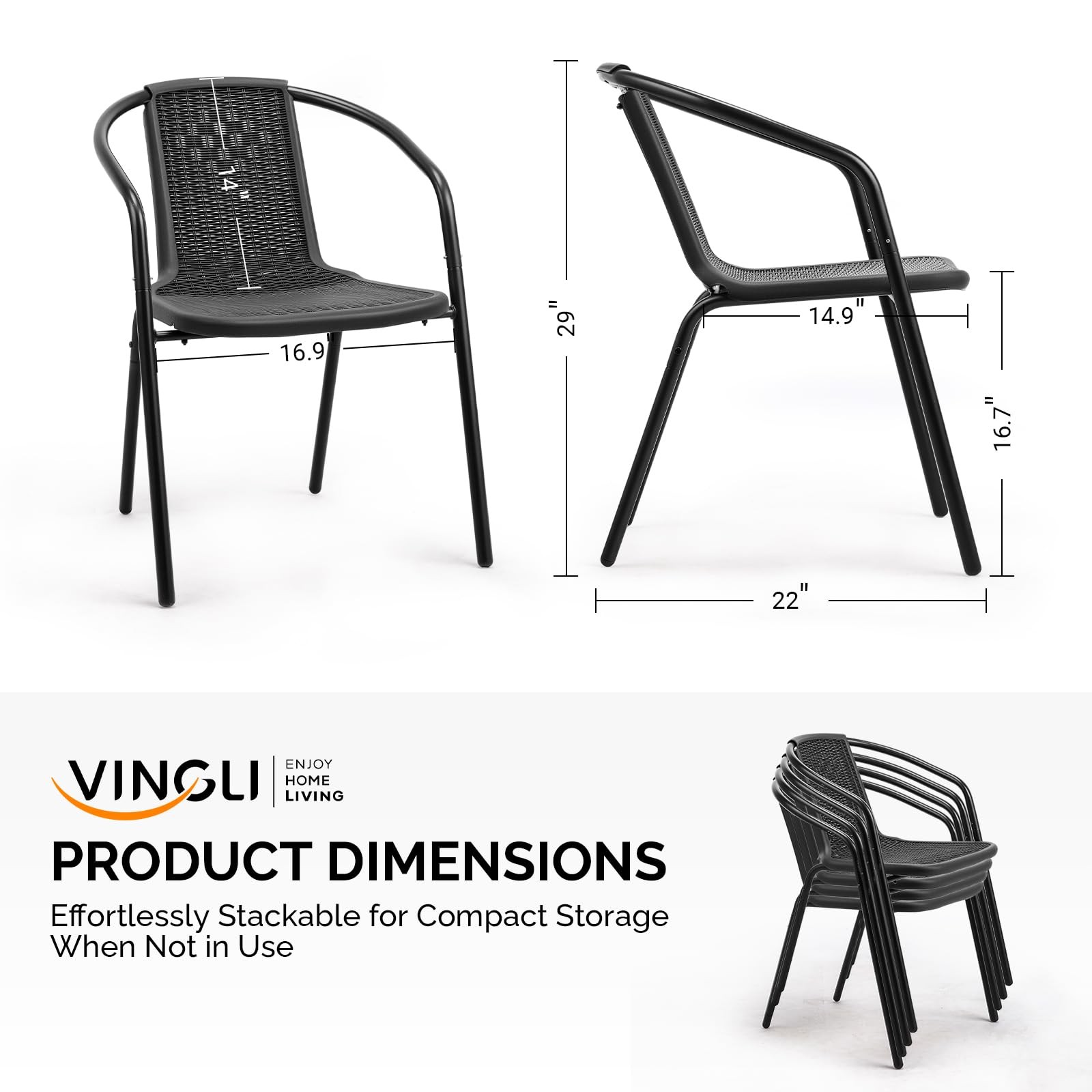 Plastic Stackable Outdoor Dining Chairs Set of 4 Black