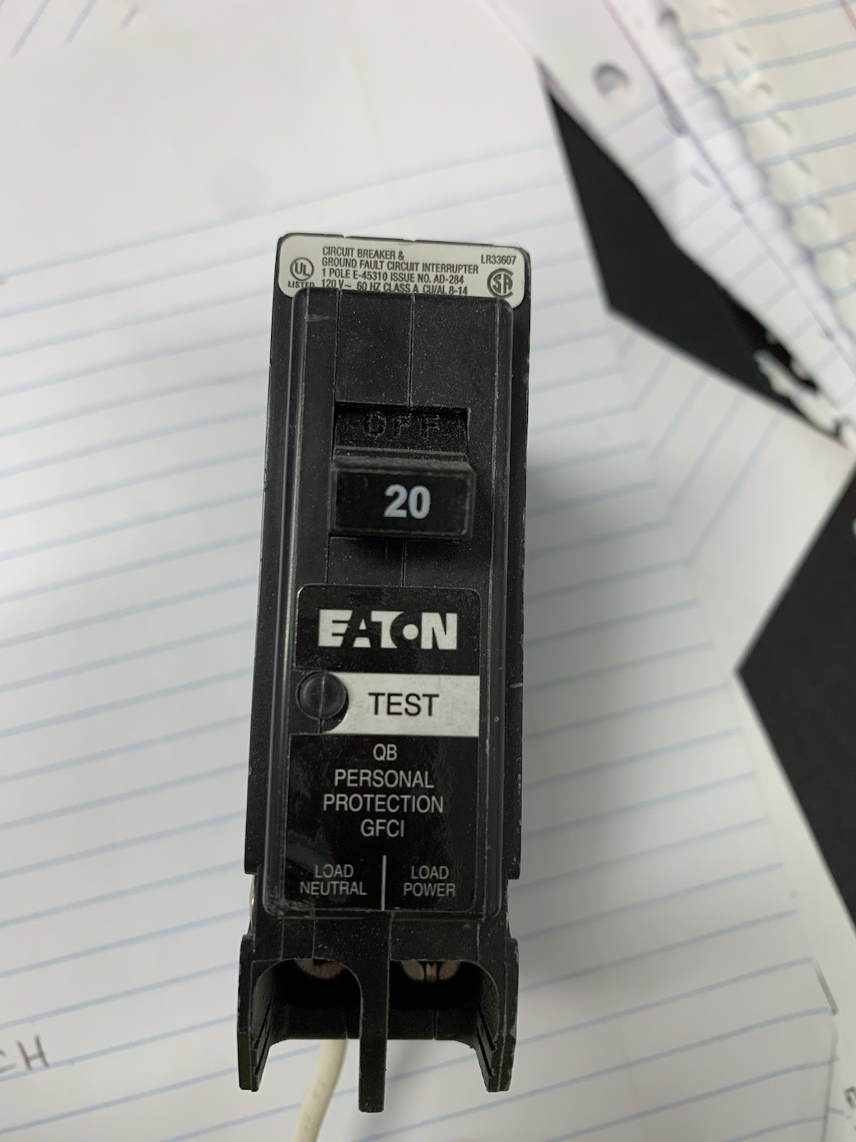 Eaton QB1020GF 1-Pole 20A GFCI Circuit Breaker Bolt-On