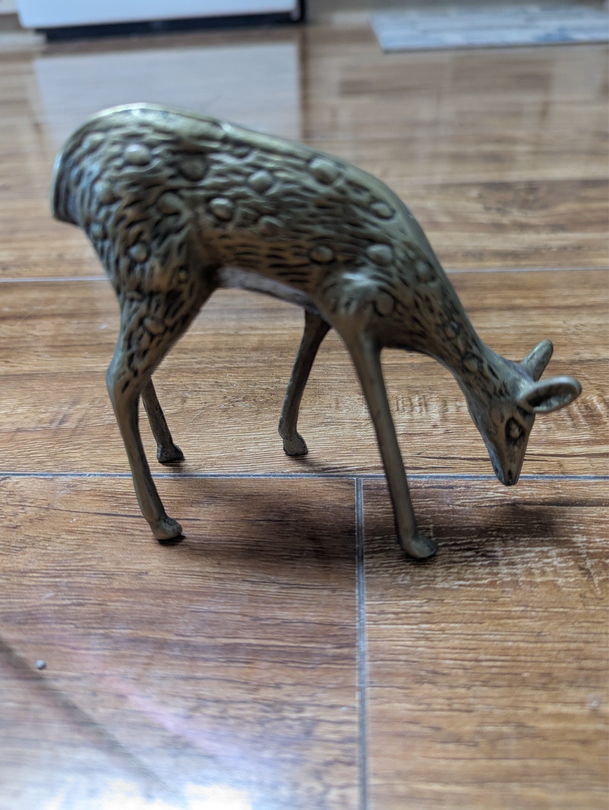 VTG Pair Brass Deer Figures Figurines Spotted Buck Doe MCM