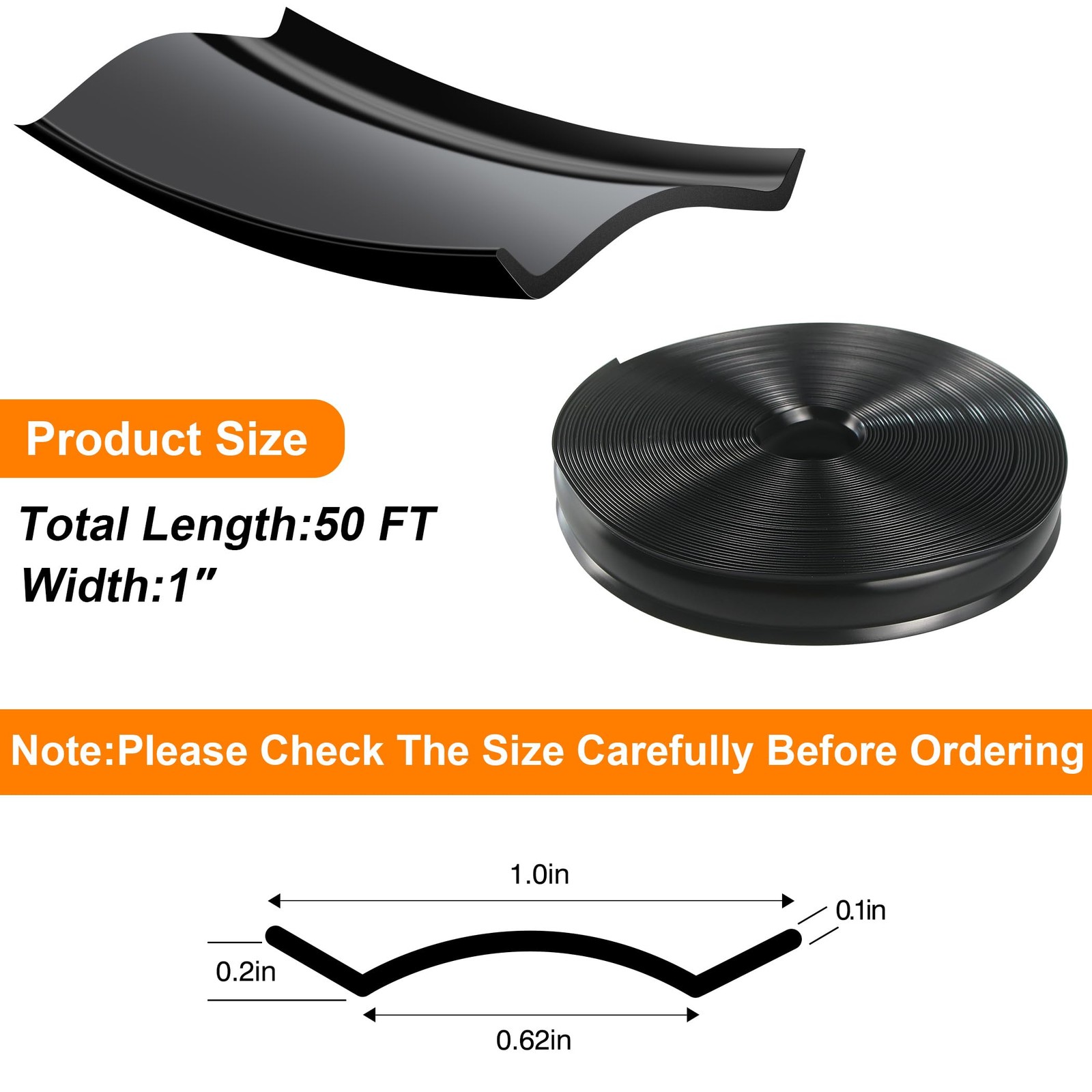 RV Trim Molding Insert 1" Black UV Resistant Vinyl Screw Cover for Campers 50ft