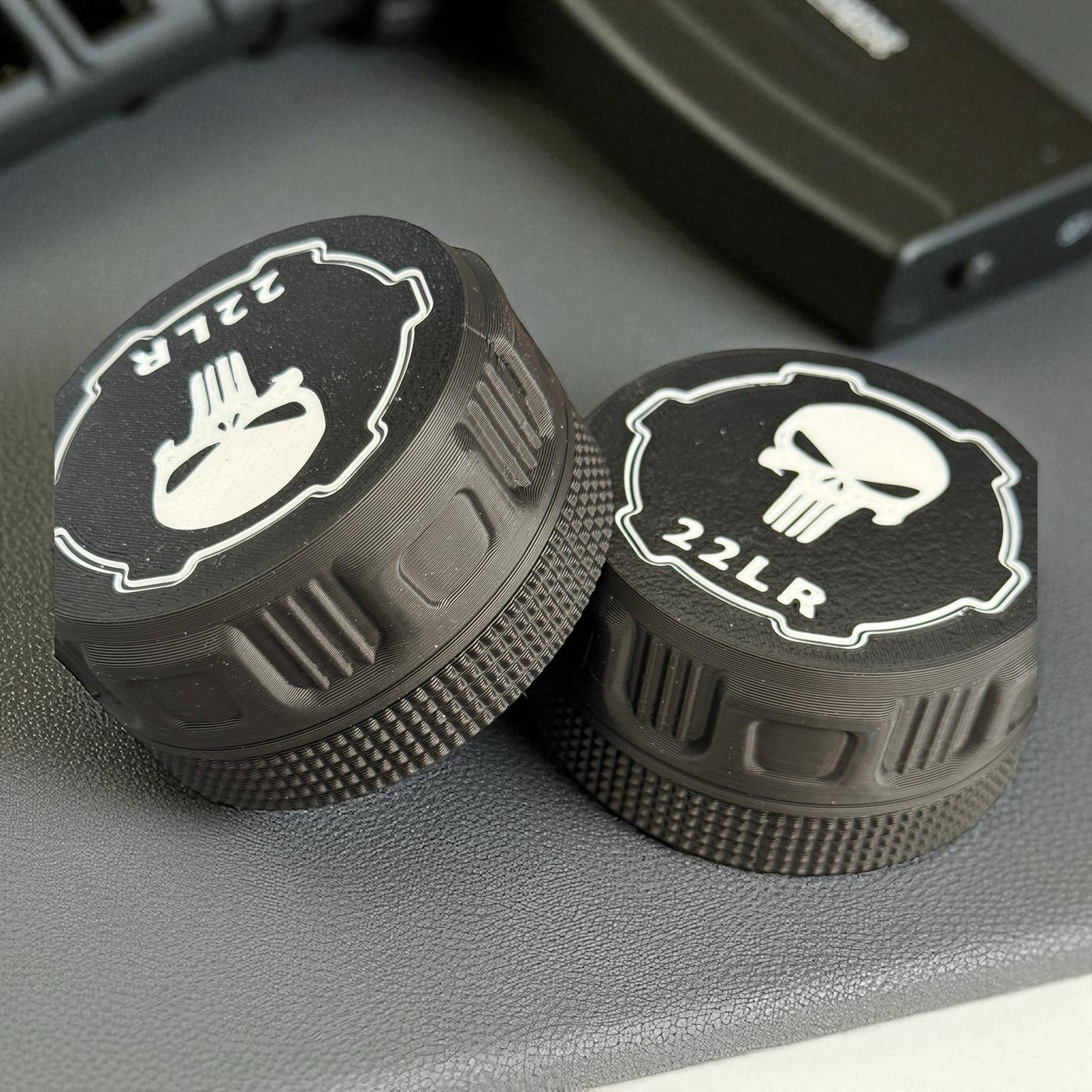 2 Pack 22 LR Mini Ammo Box Storage Case Holds 110 Rounds Screw On Lid Punisher