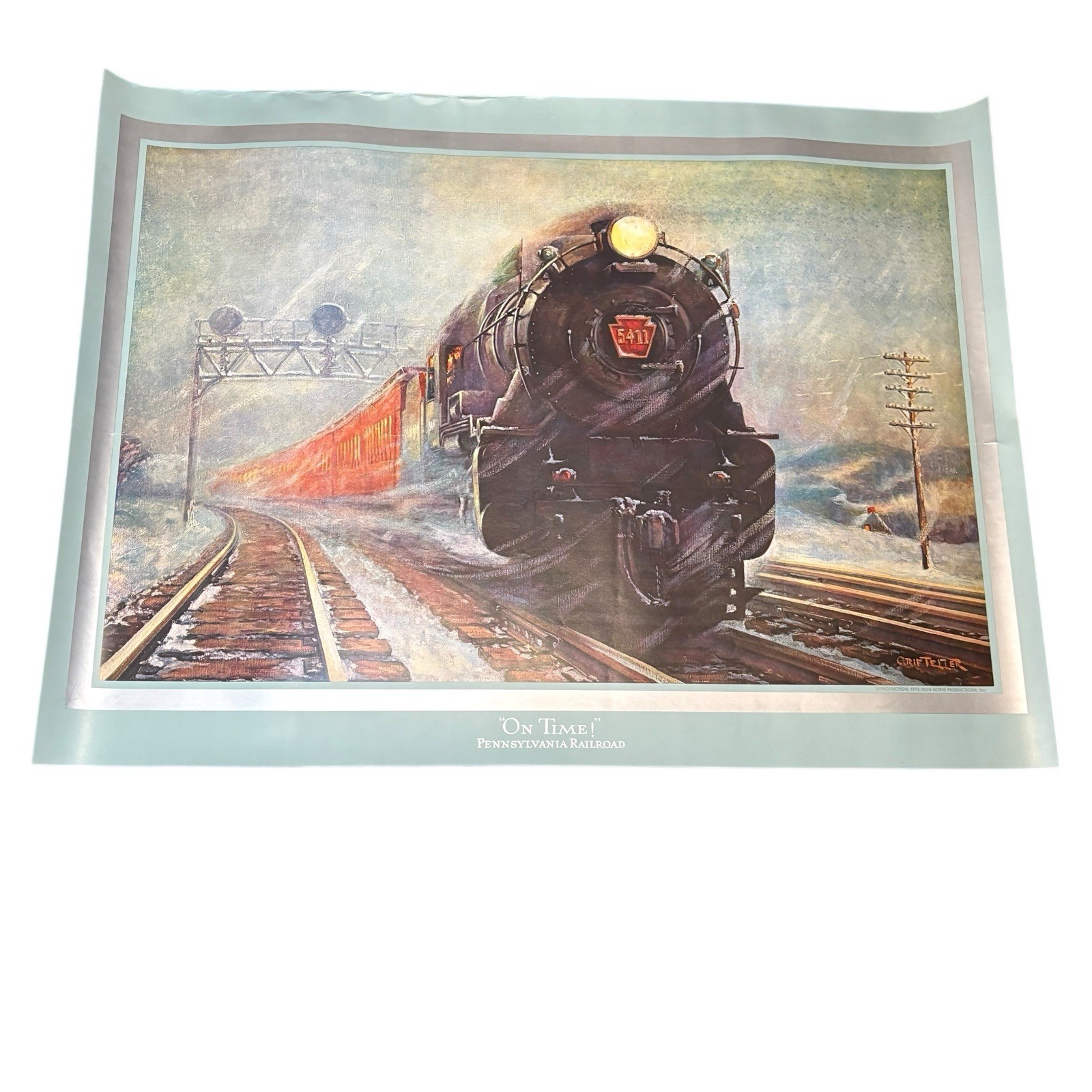 Vintage 1976 Grif Teller “On Time!” Pennsylvania Railroad PRR Steam Train Print