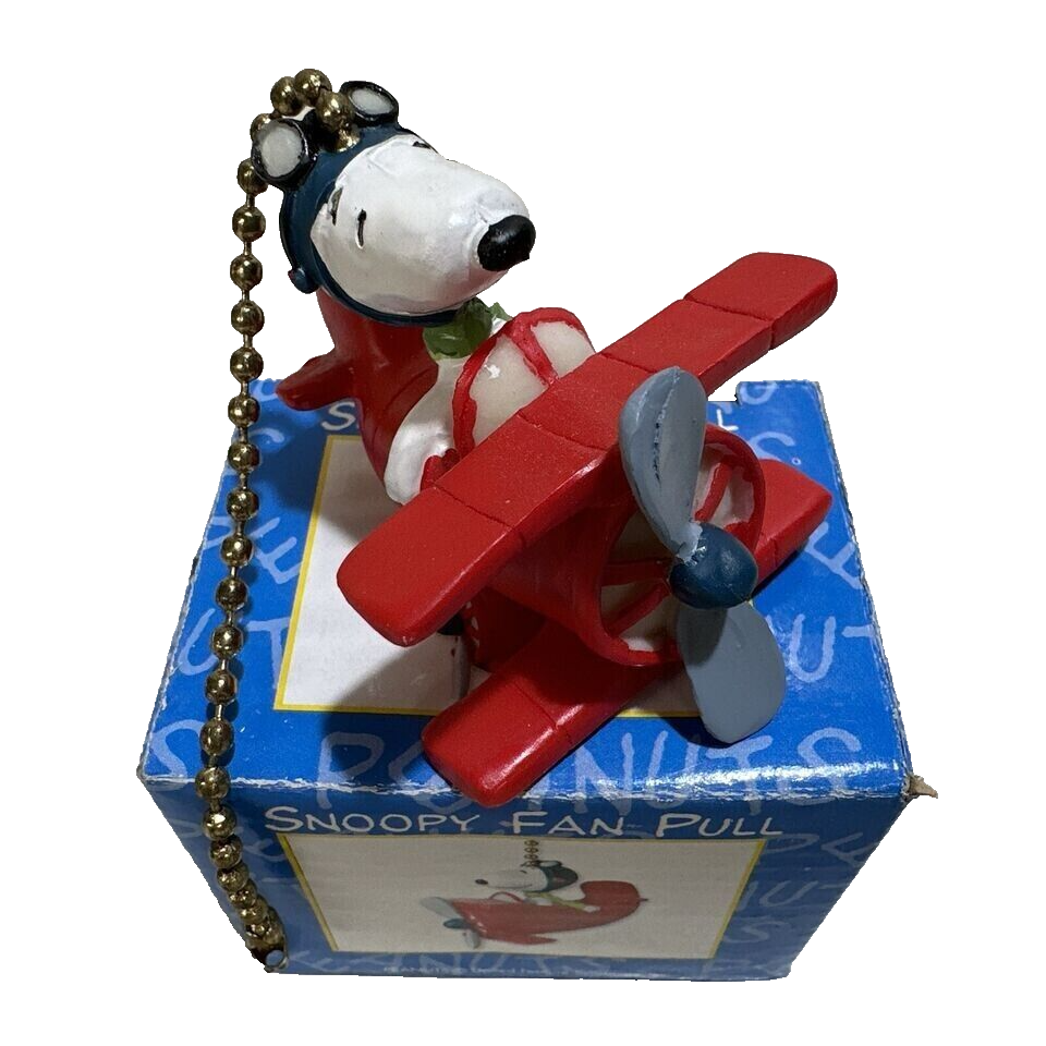 Vintage Peanuts Snoopy Fan Light Lamp Ceiling Pull Bi-Plane Flying Ace 4" Chain