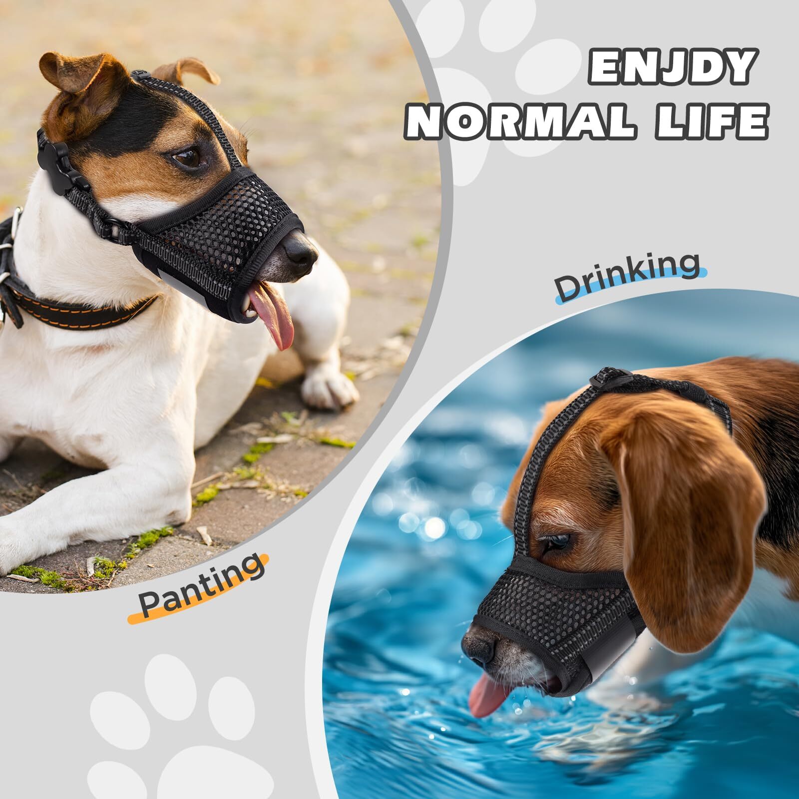 Bozal ajustable para perros, transpirable, antiladridos, grande