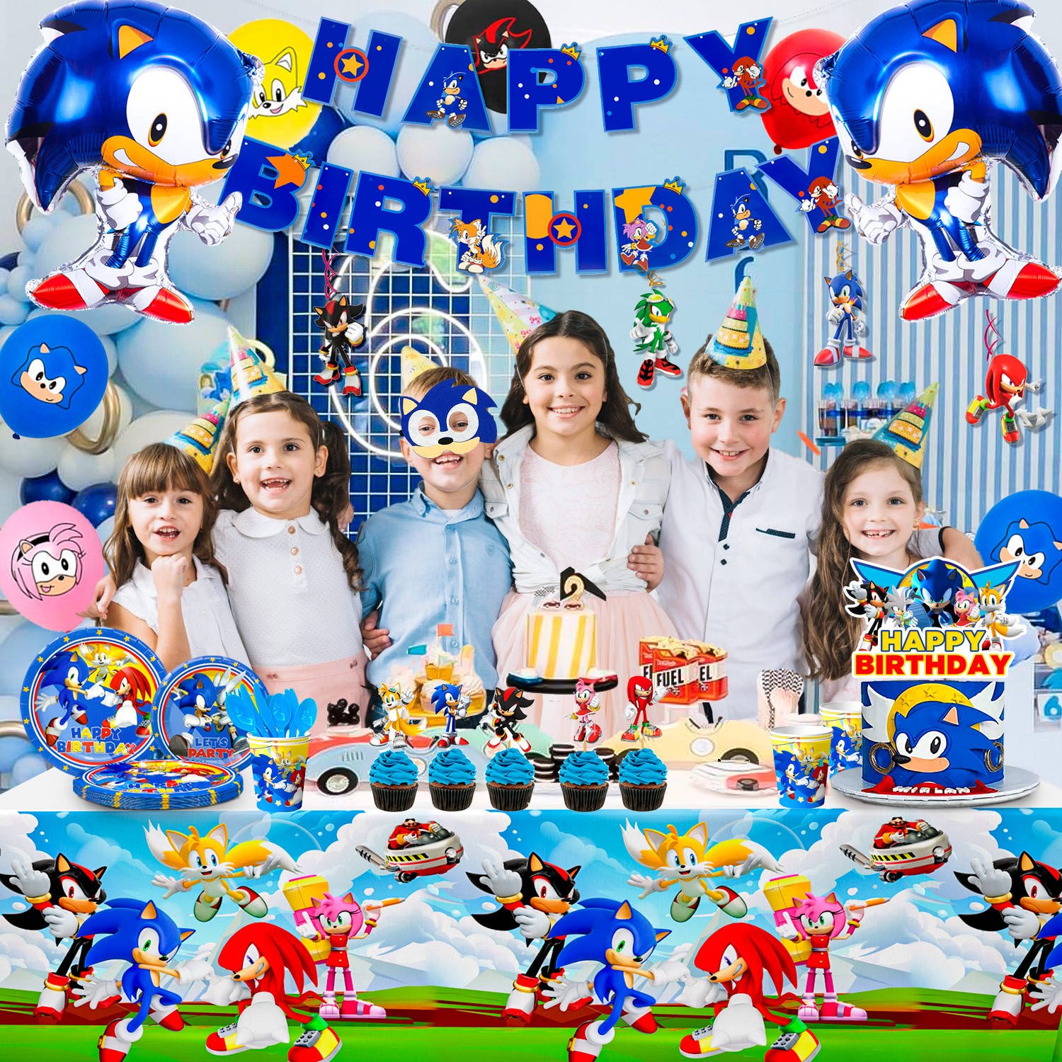 118 Pcs Sonic Birthday Party Decorations Sonic Party Tableware Plates Balloons