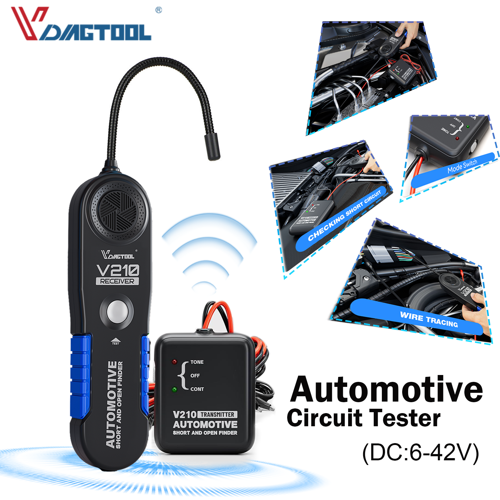 Automotive Short and Open Finder Circuit Tester DC 6-42V Car Wire Tracker Tool