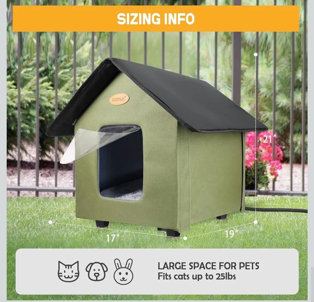 HXPLN Heated Cat House - Elevated Weatherproof Insulated Heated Outdoor Cat...